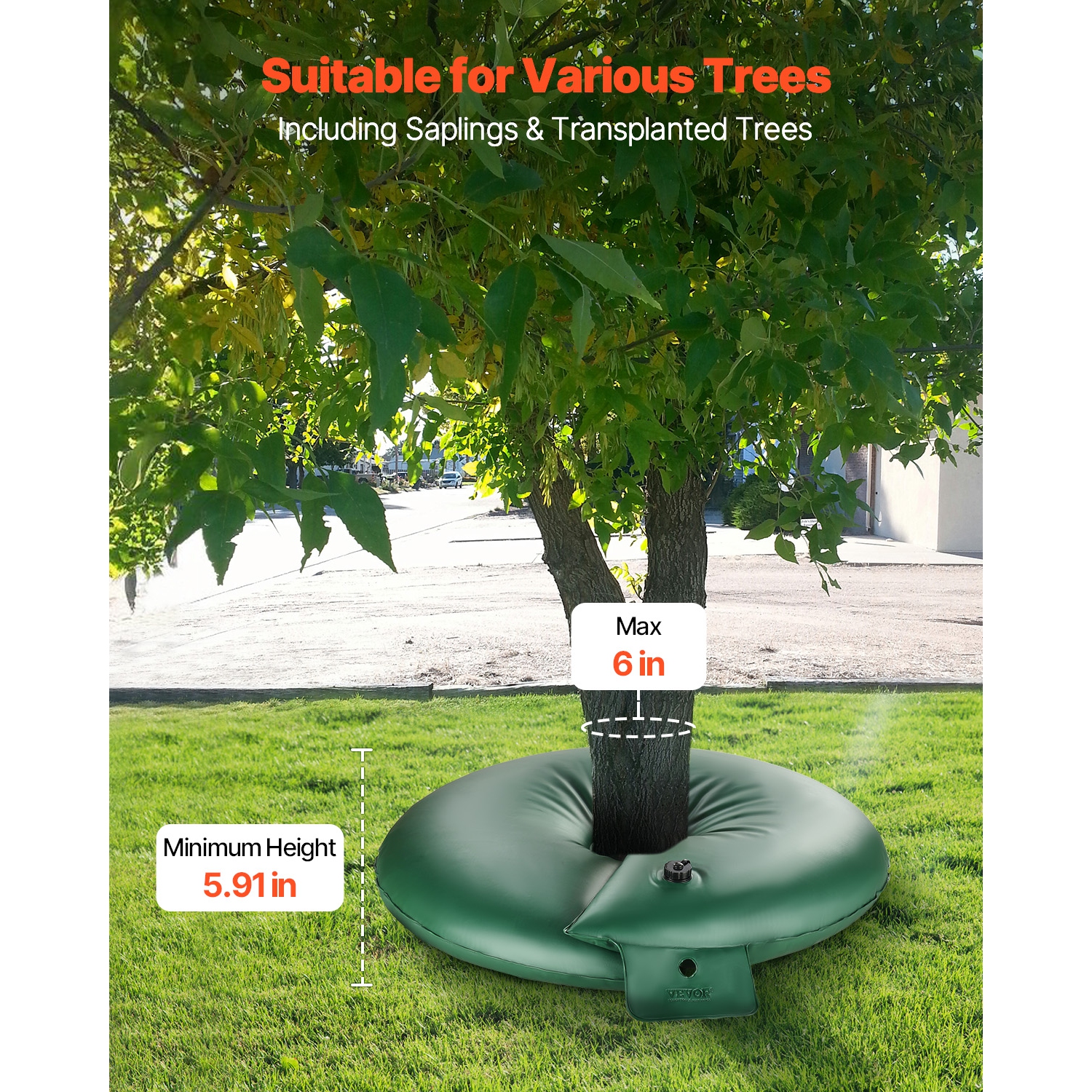 VEVOR 4 Pcs 20 Gallons Tree Watering Rings, 6-9 Hours Slow Release, Refillable Planting Water Bags, Water Saving, Heavy Duty Watering System for