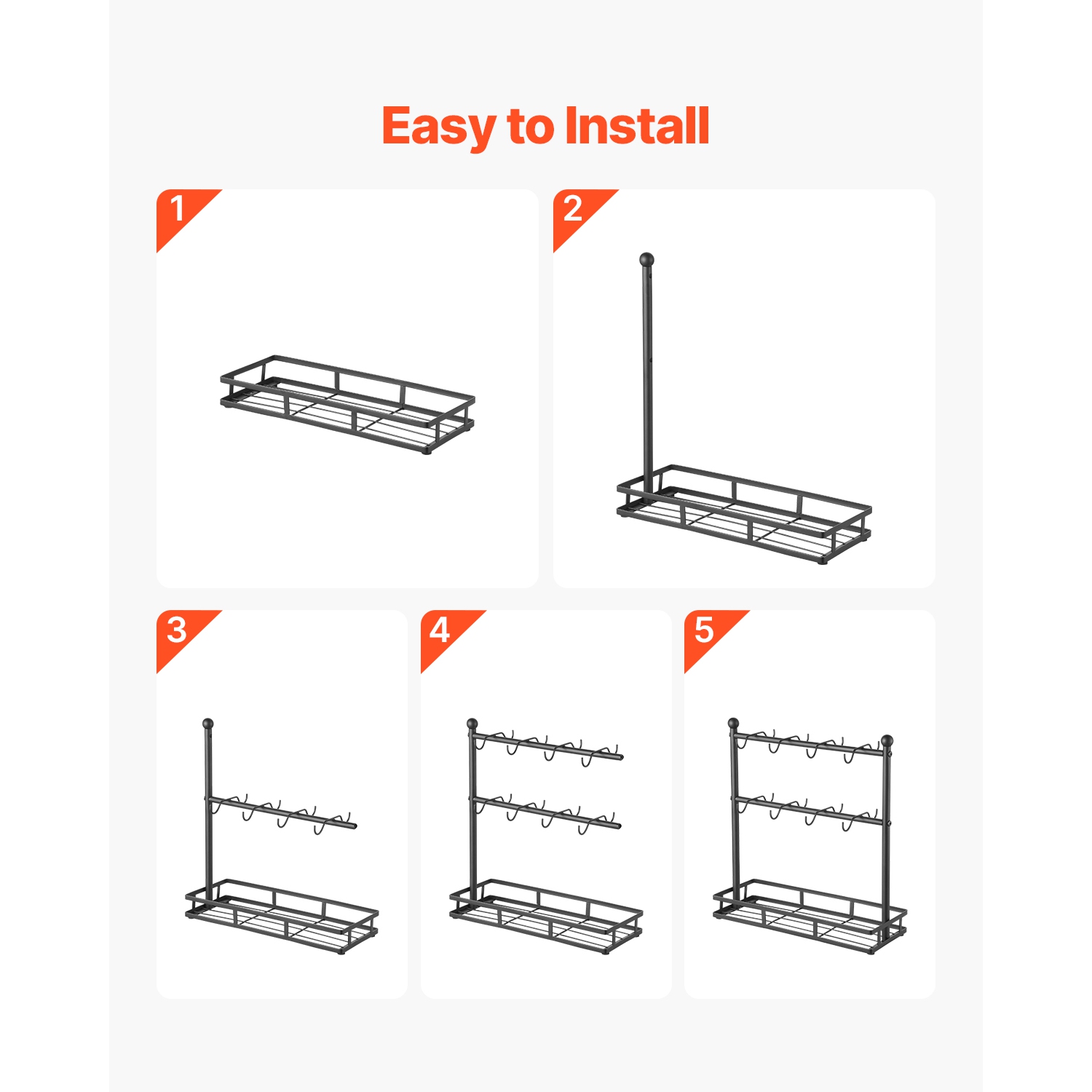 VEVOR 16 Hooks Coffee Mug Holder for Countertop, Coffee Cup Holder with Storage Base, 2 Tier Mugs Tree Rack Carbon Steel Mug Display Stand, for Home