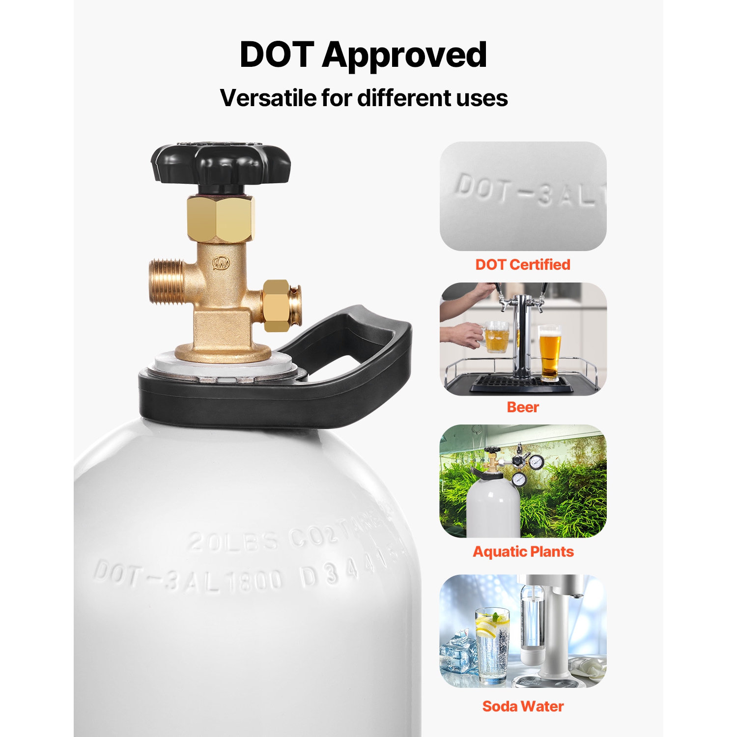 VEVOR CO2 Tank, 20 lbs New Aluminum Alloy Cylinder, CO2 Air Tank with Spray Coating, CGA320 Valve, Handle & Adjustable Pressure,DOT & TC Approved