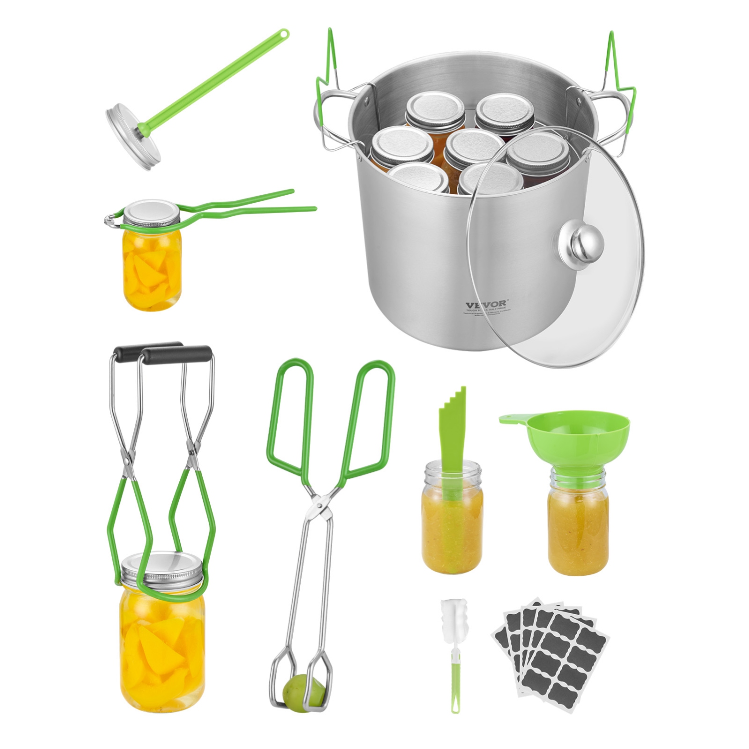 VEVOR 9 Pieces Canning Supplies Starter Kit, Stainless Steel Water Bath Canning Kit for Beginners, Canning Tools Set: Pot, Rack, Lid, Funnel, Tongs,