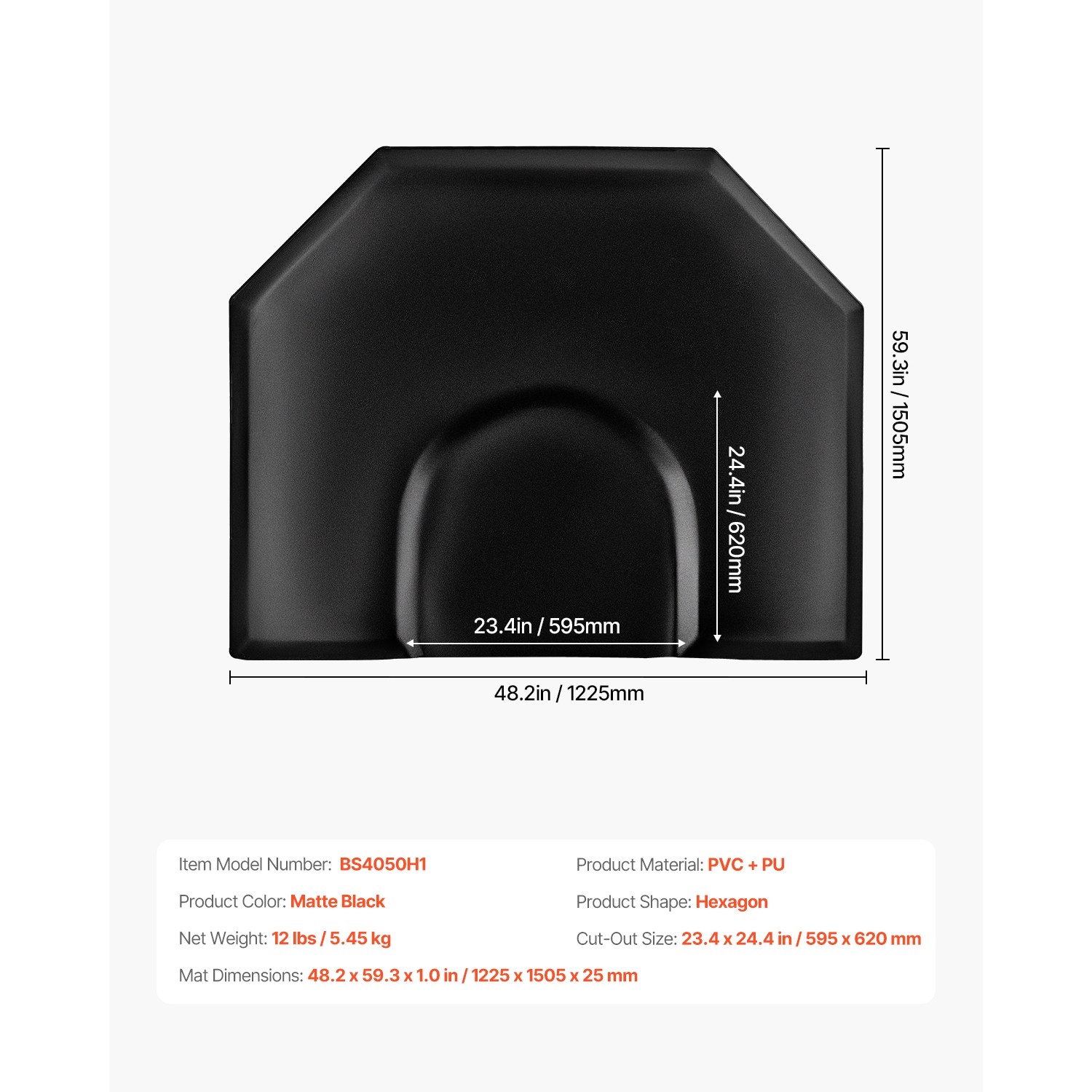 VEVOR 4 x 5 FT Salon Mat for Hair Stylist, Hexagon Mat Anti Fatigue, 1-inch Thickened Floor Mat with Round Cut Out, Easy-to-Clean PVC Surface &