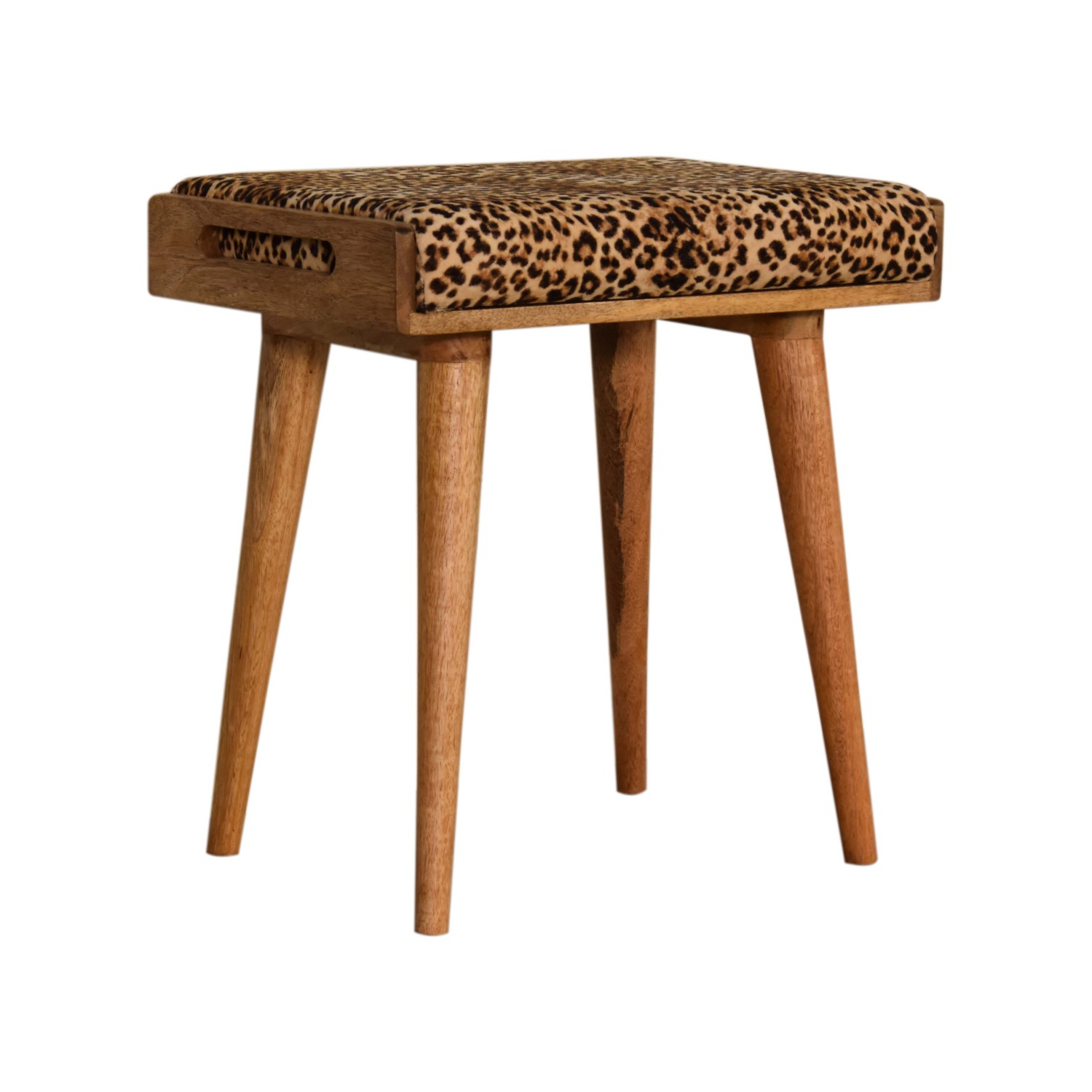 Artisan Furniture – Repose-pieds en bois massif de style plateau en velours léopard