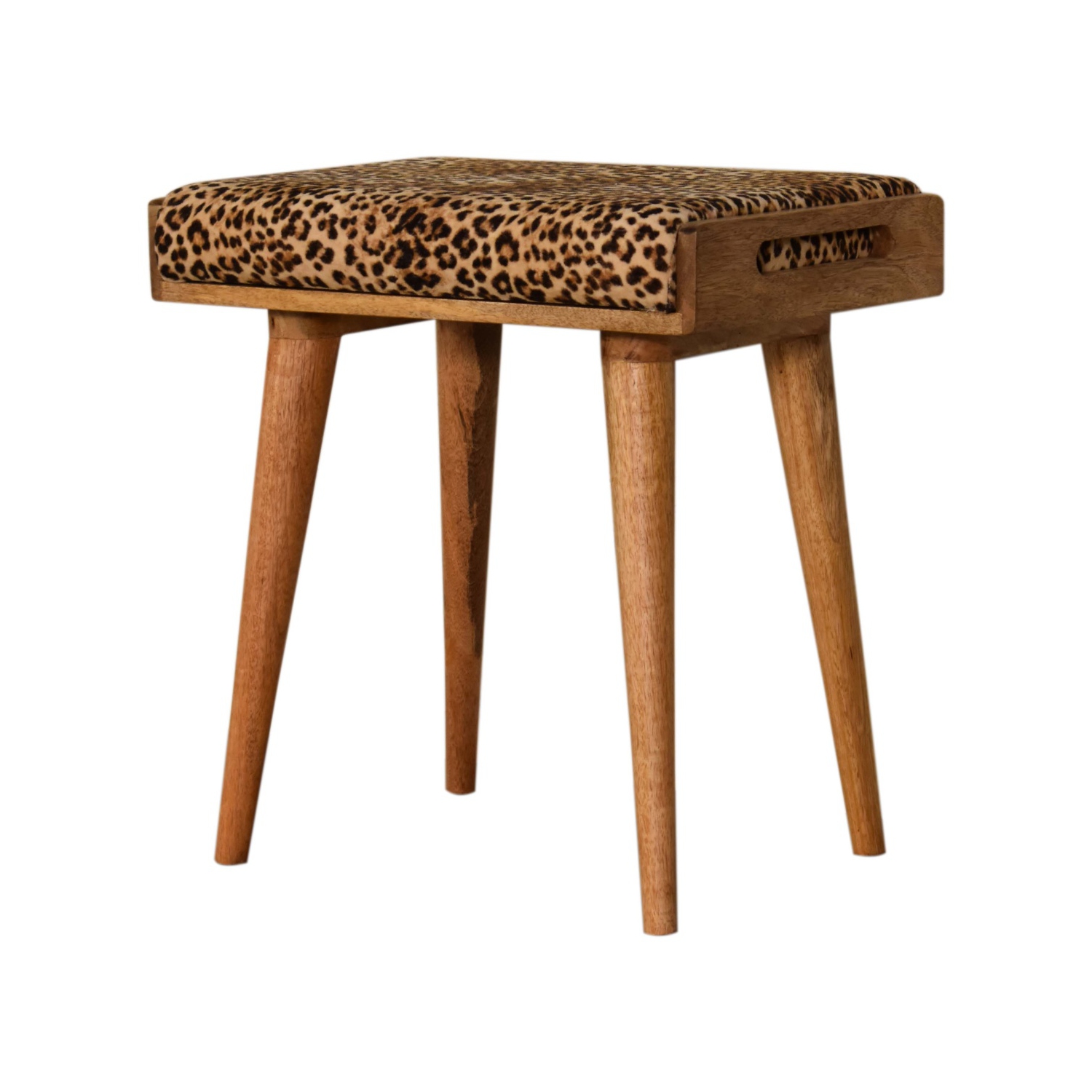 Artisan Furniture – Repose-pieds en bois massif de style plateau en velours léopard