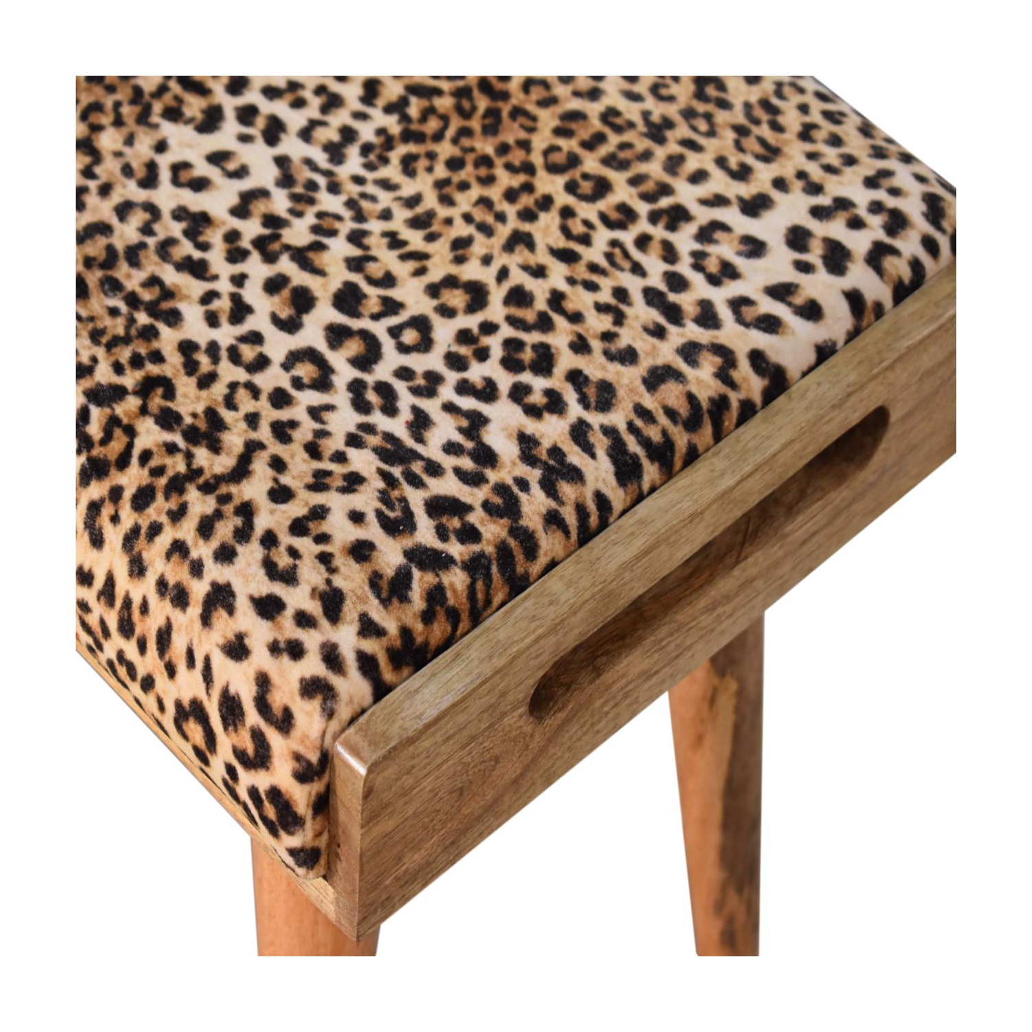 Artisan Furniture – Repose-pieds en bois massif de style plateau en velours léopard