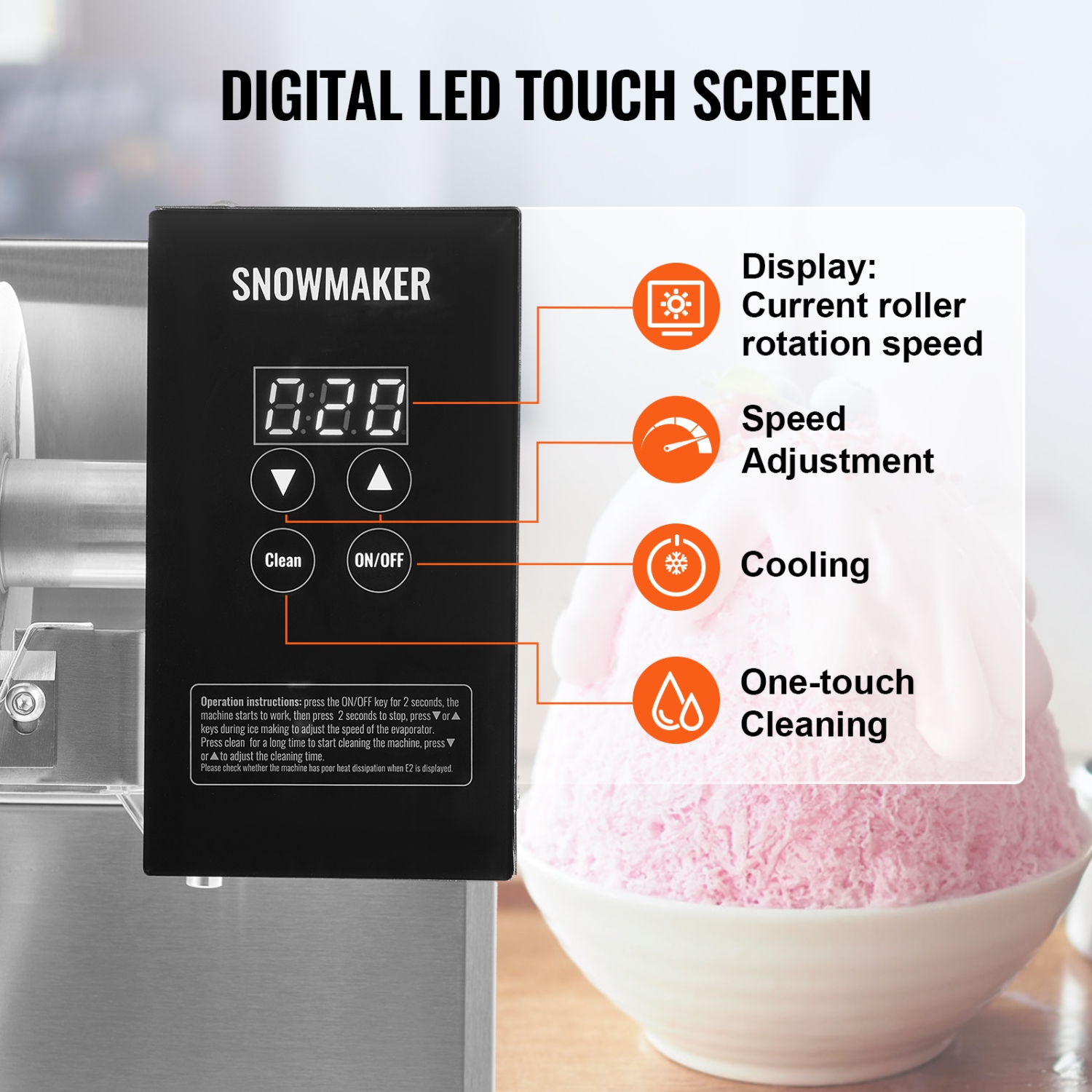 VEVOR 276LBS/24H Commercial Snowflake Ice Machine, Stainless Steel Ice Shaver Machine, Electric Snow Cone Maker, Air Cooling System for Rapid Heat