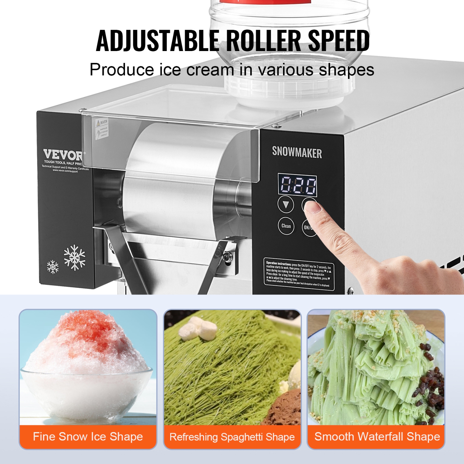 VEVOR 375LBS/24H Commercial Snowflake Ice Machine, Stainless Steel Ice Shaver Machine, Electric Snow Cone Maker, Air Cooling System for Rapid Heat