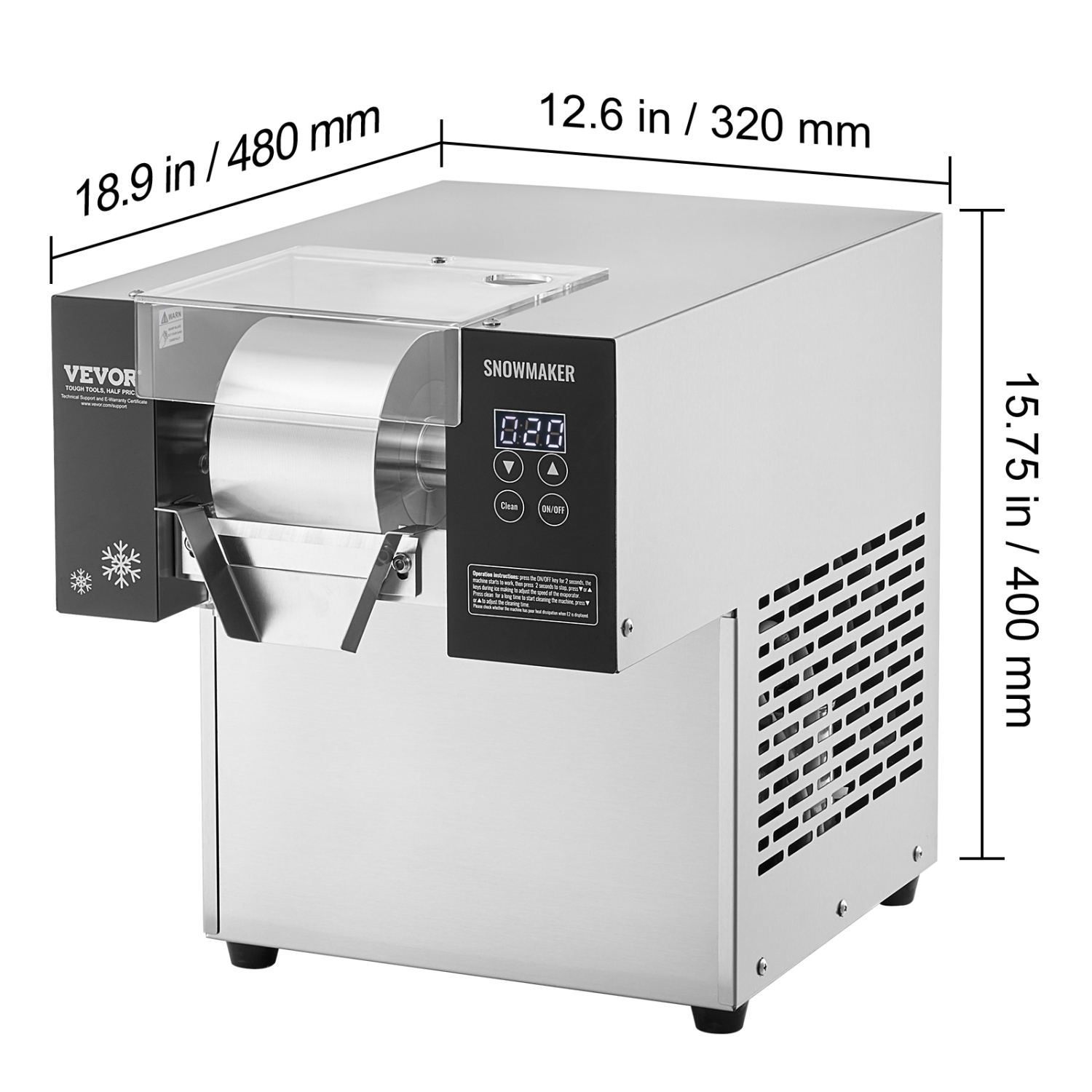 VEVOR 375LBS/24H Commercial Snowflake Ice Machine, Stainless Steel Ice Shaver Machine, Electric Snow Cone Maker, Air Cooling System for Rapid Heat