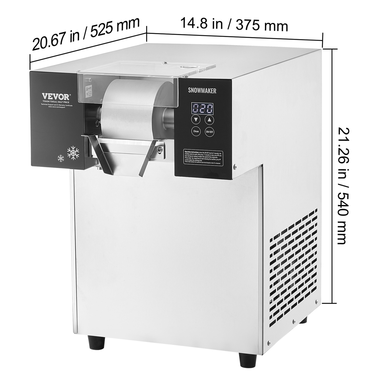 VEVOR 397LBS/24H Commercial Snowflake Ice Machine, Stainless Steel Ice Shaver Machine, Electric Snow Cone Maker, Air Cooling System for Rapid Heat