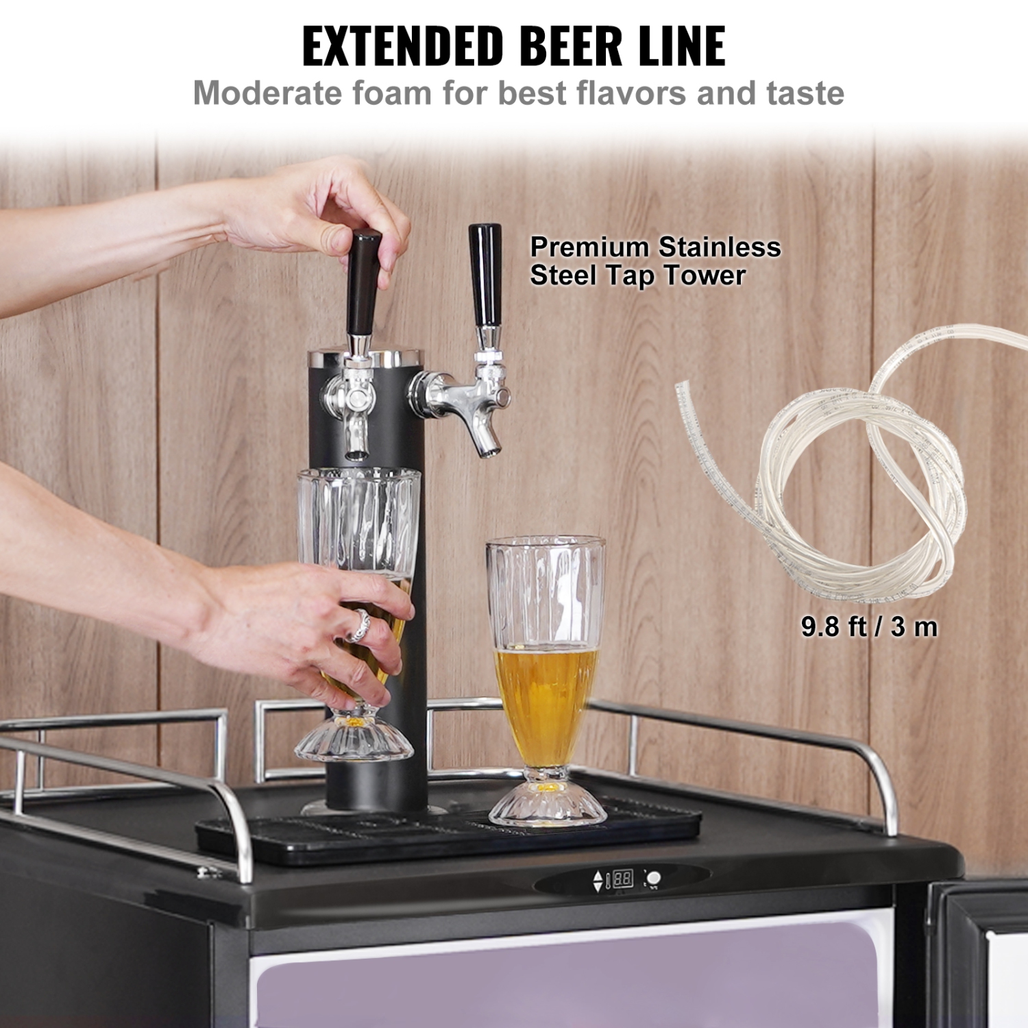 VEVOR Beer Kegerator, Dual Tap Draft, Full Size Keg Refrigerator With Shelves, CO2 Cylinder, Drip Tray & Rail, 32°F-75.2°F Temperature Control, Holds