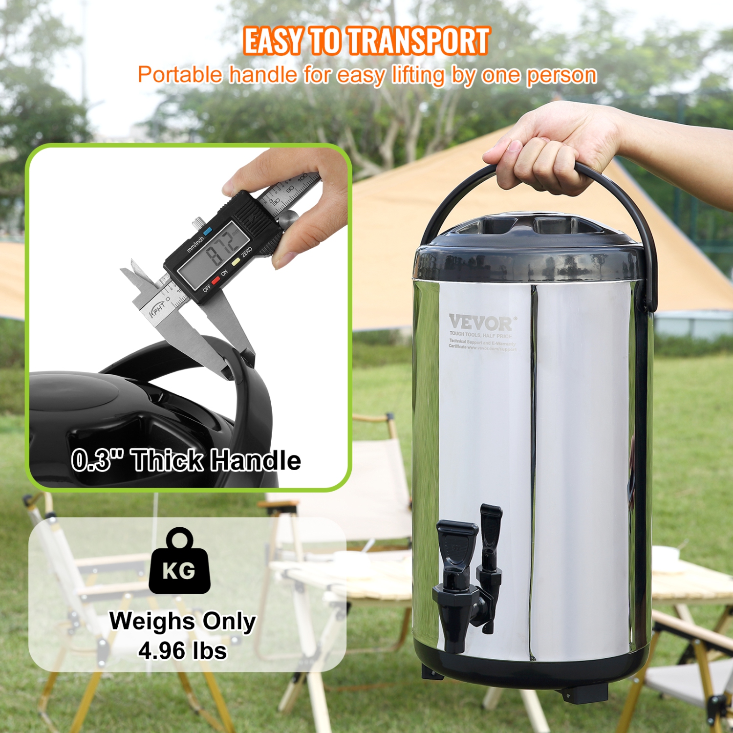 VEVOR Stainless Steel Insulated Beverage Dispenser, 2.4 Gallon 9.2 Liter, Thermal Hot and Cold Drink Server Dispenser with Spigot Handle, Food-grade