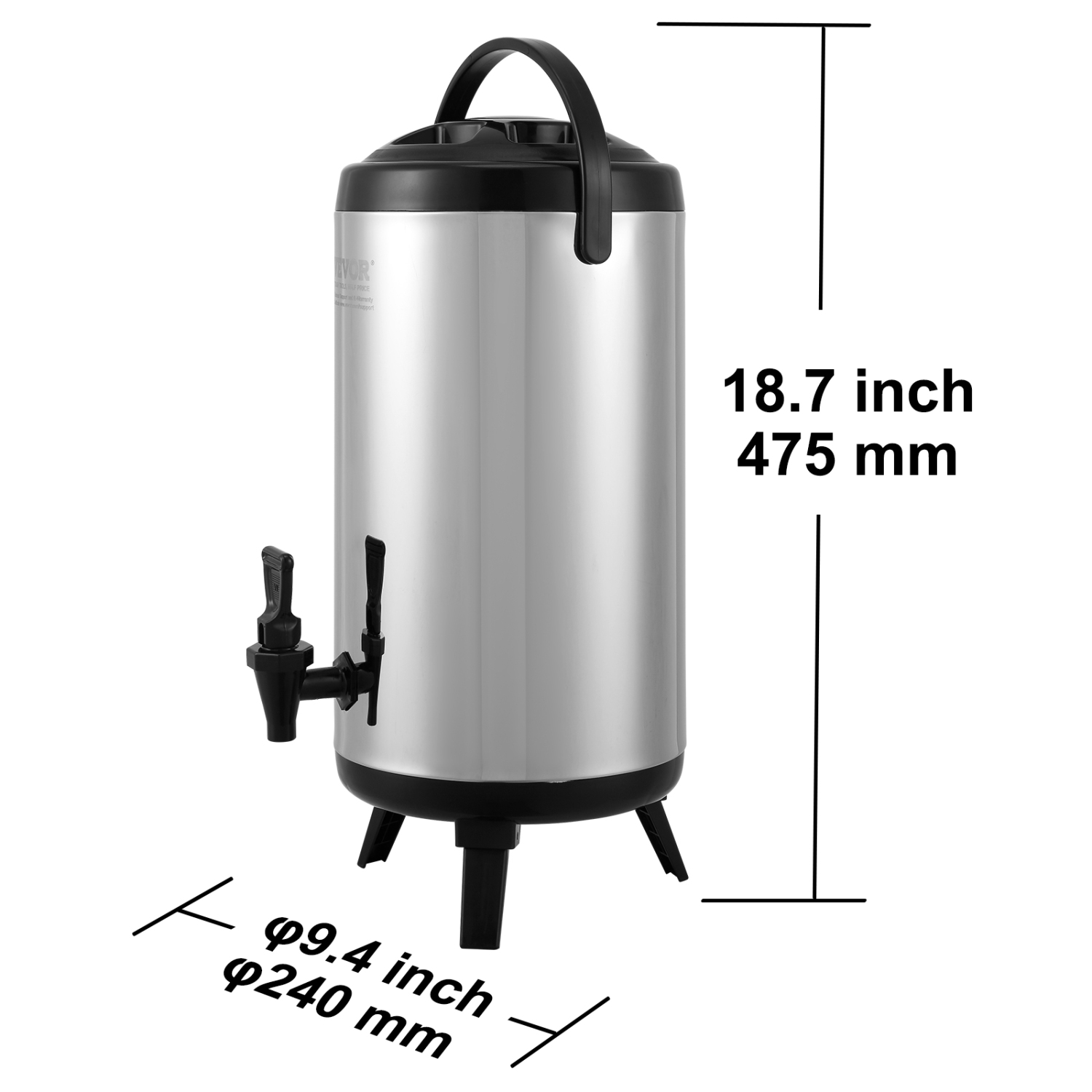 VEVOR Stainless Steel Insulated Beverage Dispenser, 2.4 Gallon 9.2 Liter, Thermal Hot and Cold Drink Server Dispenser with Spigot Handle, Food-grade