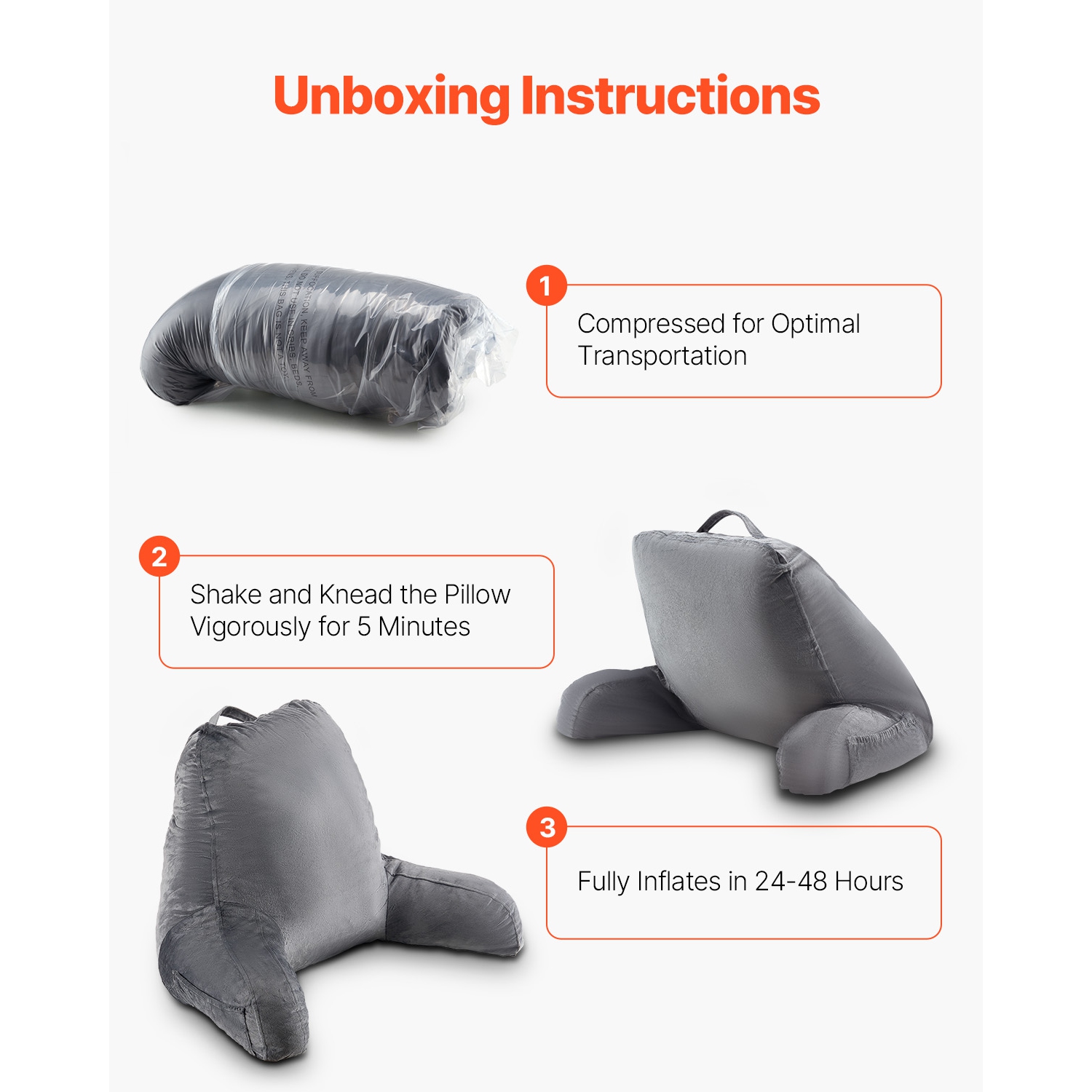 Coussin de lecture VEVOR à 3 pochettes, grand oreiller avec mousse à mémoire déchiquetée, coussin dorsal en velours court lavable, dessus avec