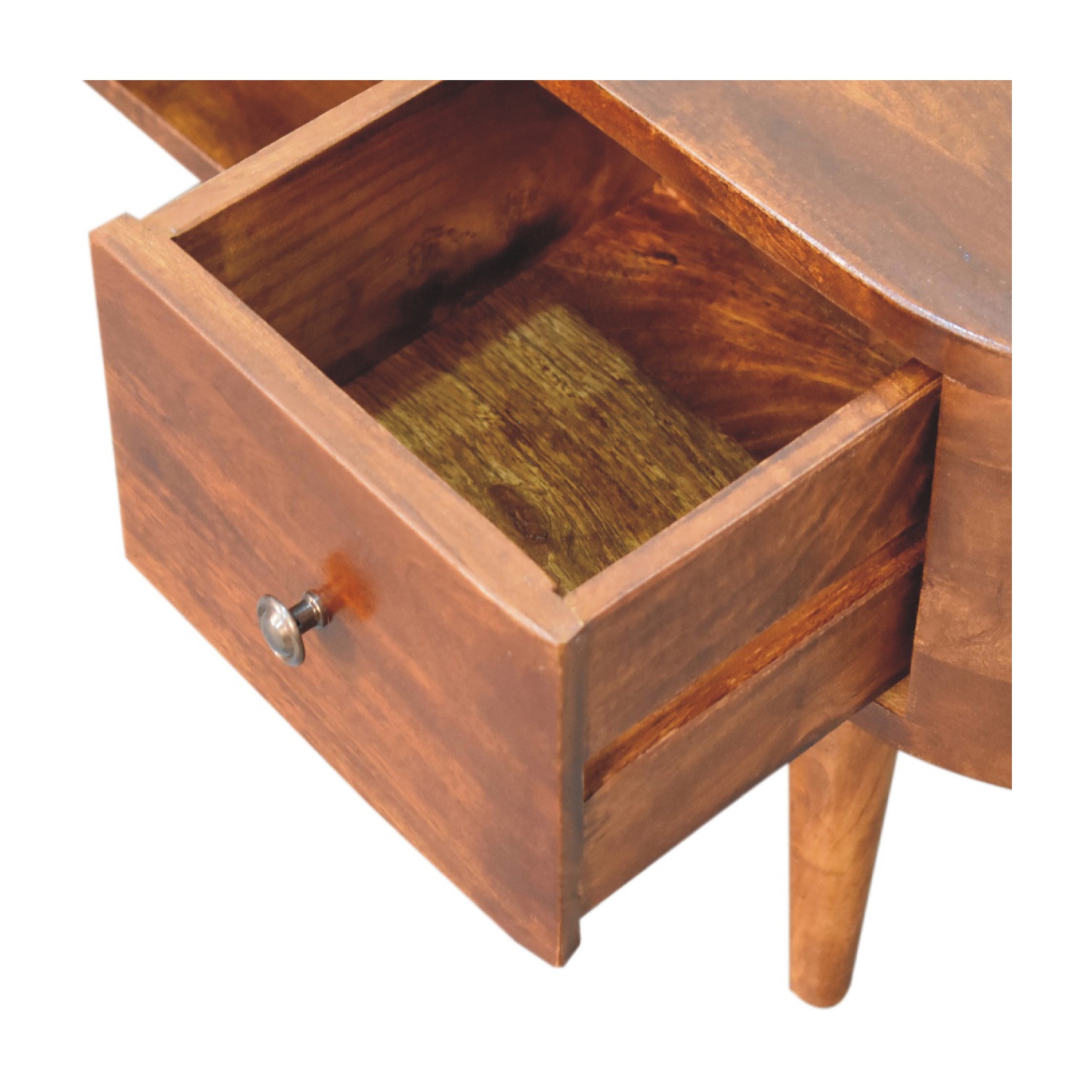 Artisan Furniture – Table basse ronde en bois massif à 2 tiroirs avec fente ouverte, marron