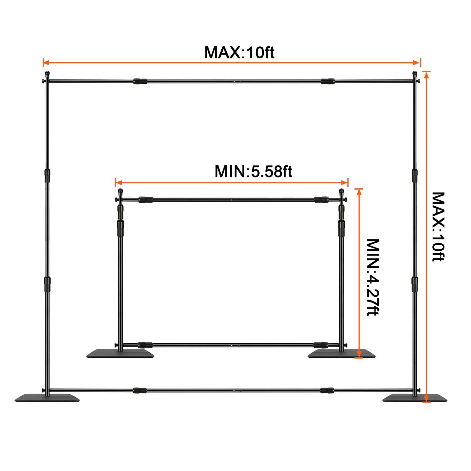 VEVOR 10ft x 10ft Pipe and Drape Kit, Heavy Duty Backdrop Stand with Carbon Steel Base, Adjustable Backdrop Support with 6 Clamps and A Carry Bag for