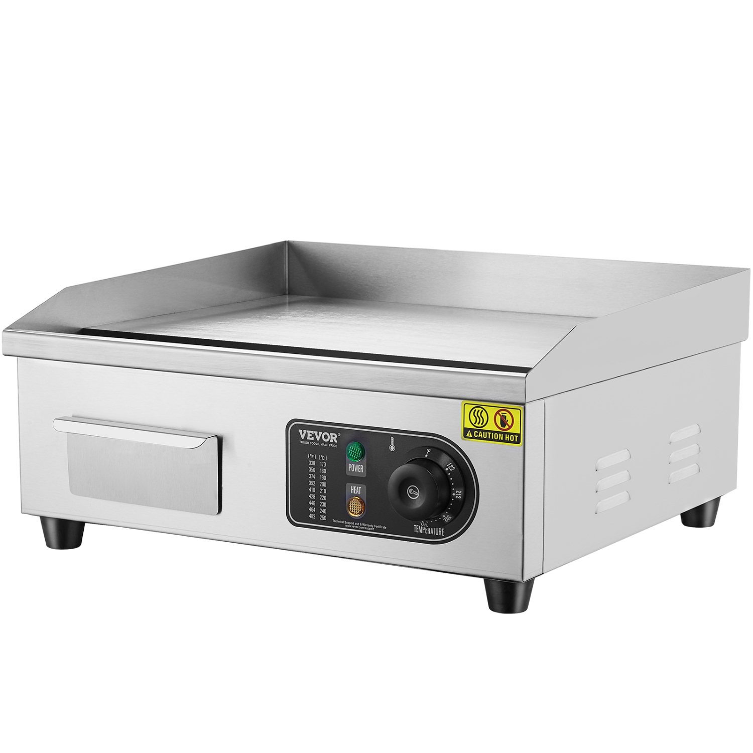 VEVOR 17.72x11.81x0.39 in Commercial Electric Griddle, 1700W Countertop Flat Top Grill, 122℉-572 ℉ Adjustable Temp, Stainless Steel Griddle Grill