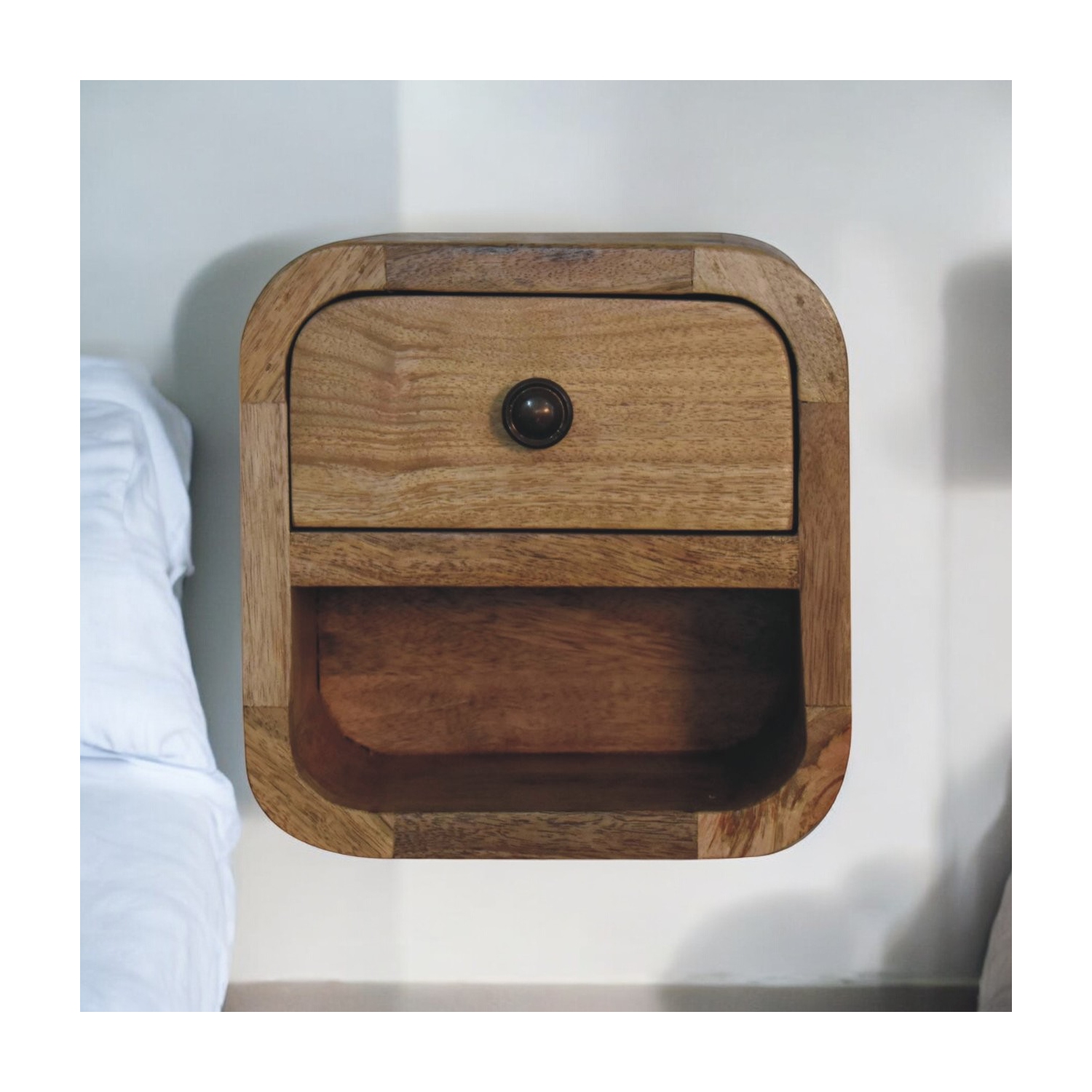 Artisan Furniture – Très petit lit incurvé en bois massif avec fente ouverte, fini chêne