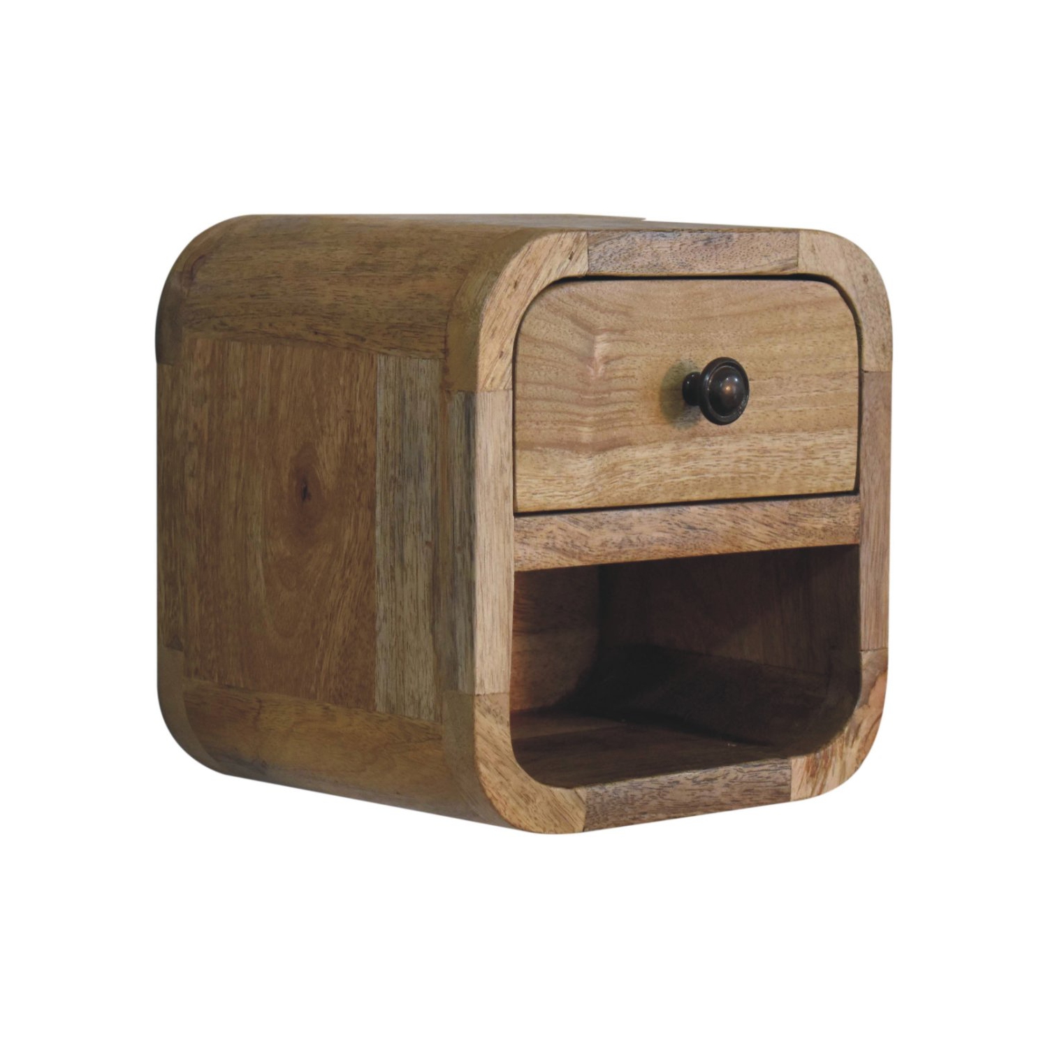 Artisan Furniture – Très petit lit incurvé en bois massif avec fente ouverte, fini chêne