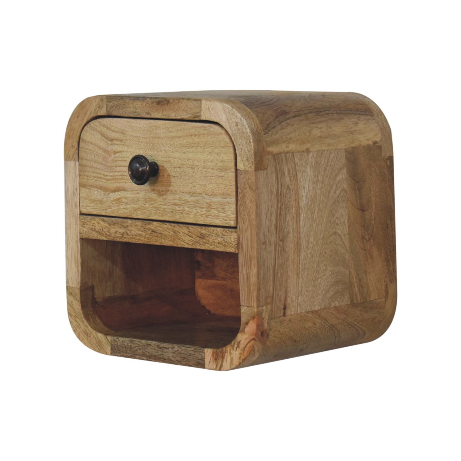 Artisan Furniture – Très petit lit incurvé en bois massif avec fente ouverte, fini chêne