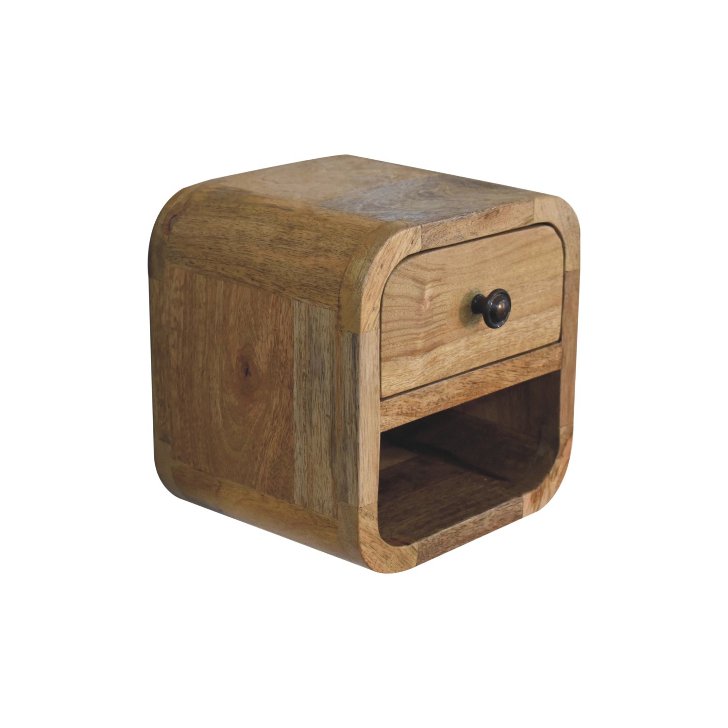 Artisan Furniture – Très petit lit incurvé en bois massif avec fente ouverte, fini chêne