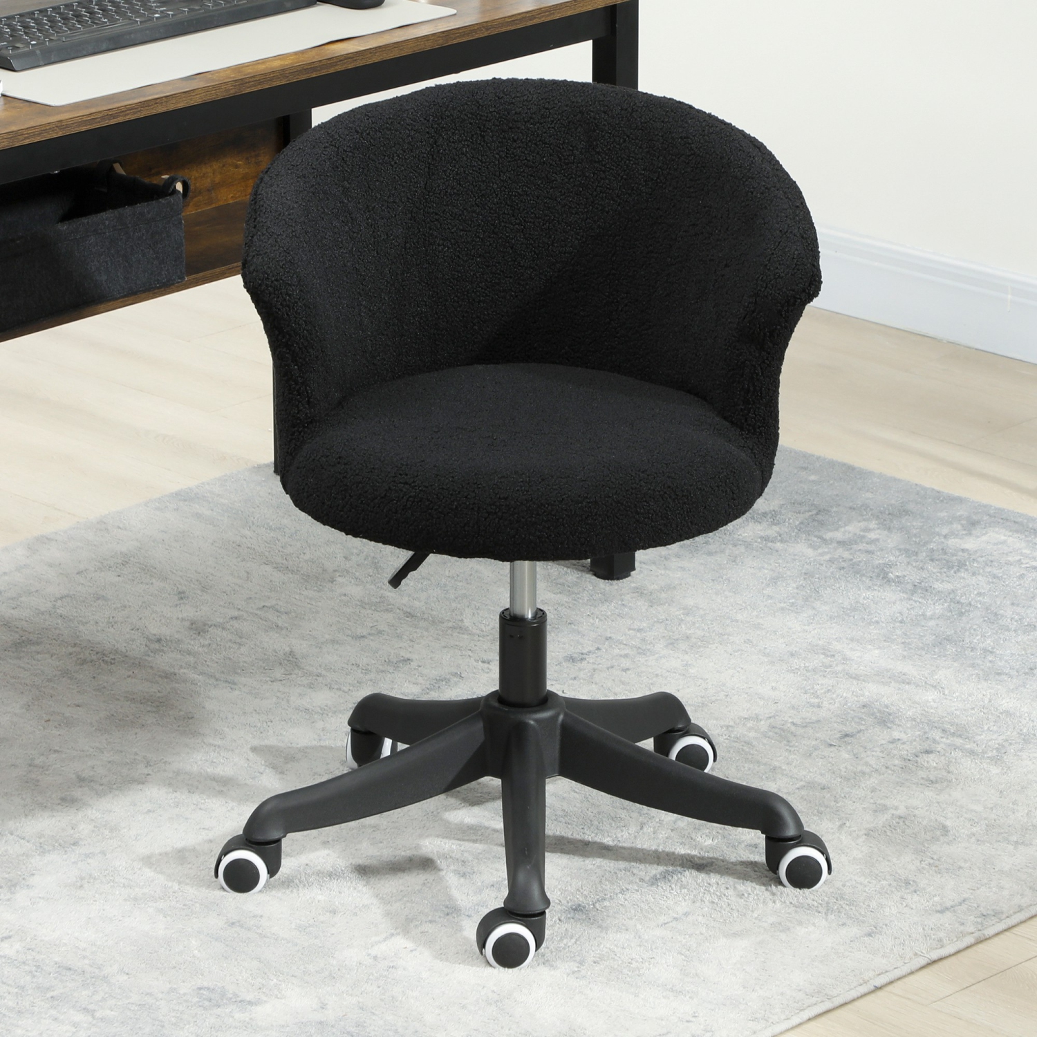 Vinsetto Armless Office Chair, Fluffy Computer Desk Chair with Adjustable Height, Swivel Wheels, Mid Back, Black