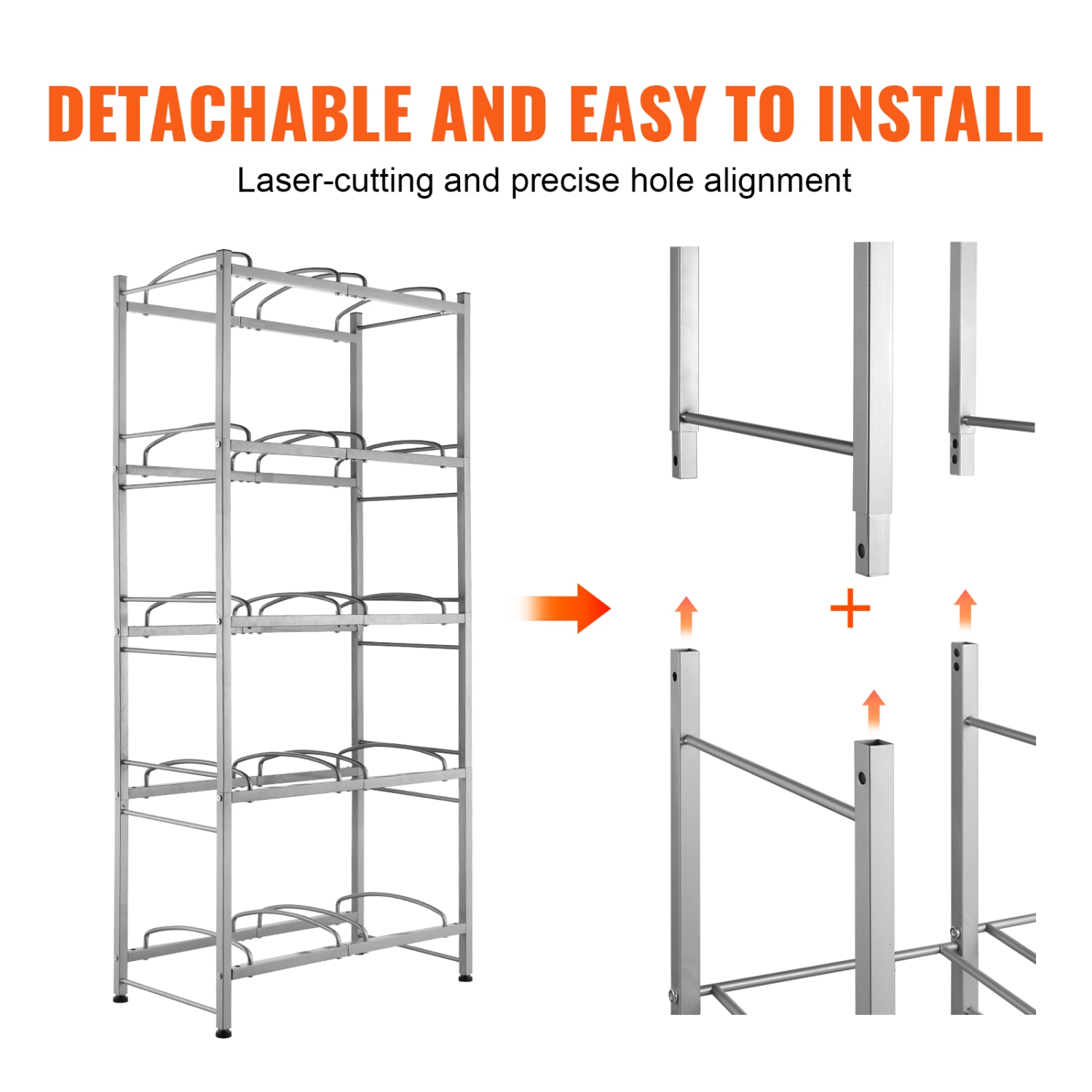 VEVOR 5 Tiers Water Jug Holder, 5 Gallon Water Bottle Holder, Double Row Water Bottle Rack for 10 Bottles, Heavy Duty Water Jug Rack for Kitchen,
