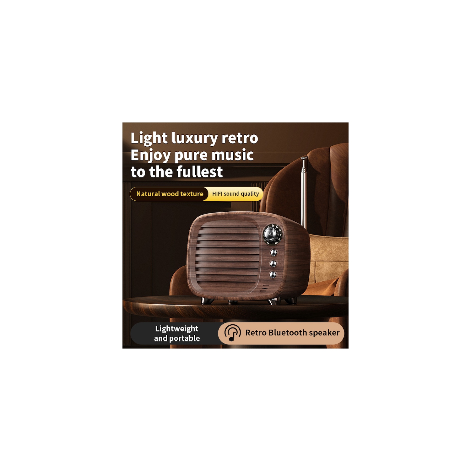 Retro Bluetooth FM Radio Speaker - Bluetooth 5.3, 2000mAh Battery, 5H Playtime, Premium Wooden Box Design - Vintage Home Decor & Ideal Gift