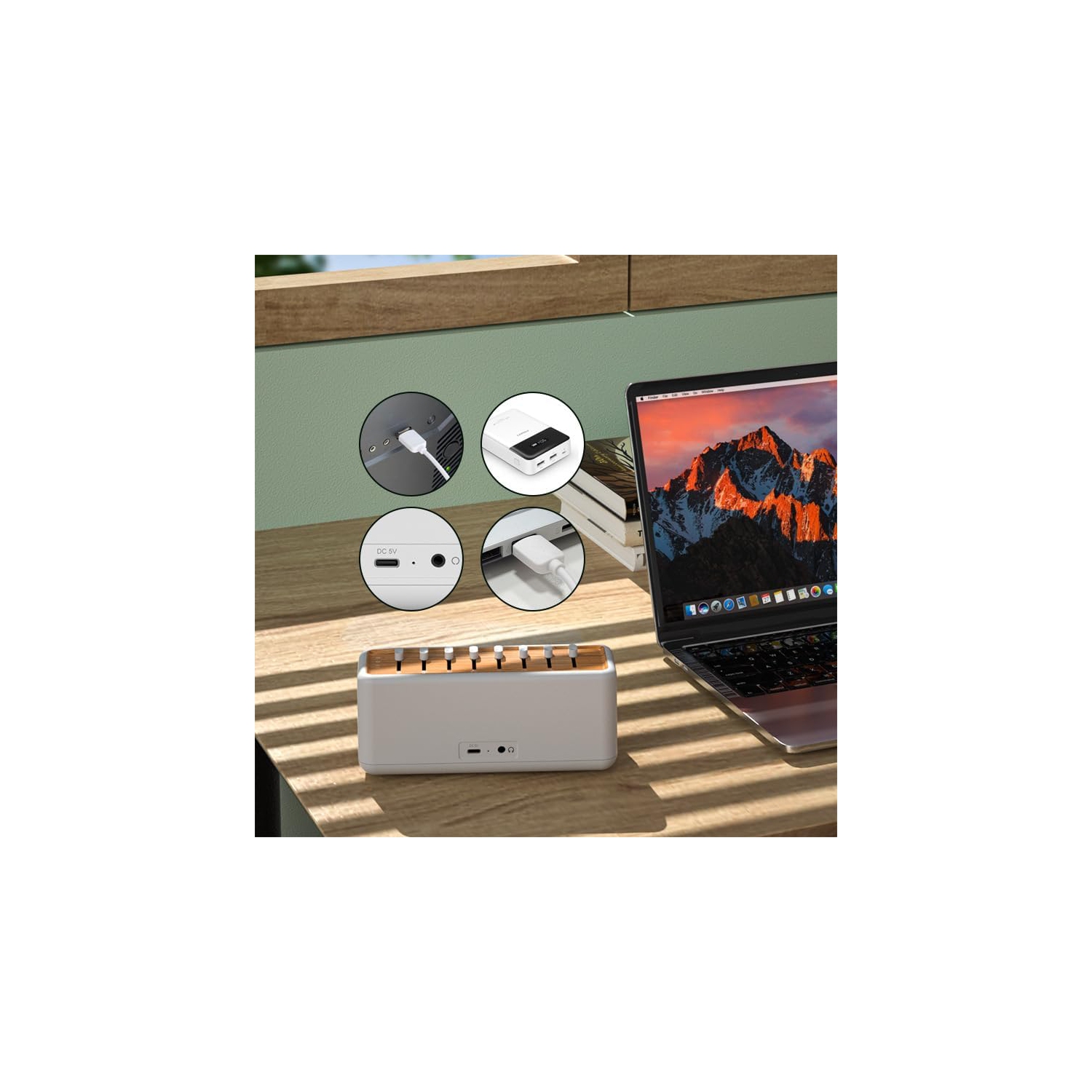 Bruit blanc rétro pour le sommeil, haut-parleur Bluetooth portatif de scène naturelle, haut-parleur d'aide au sommeil naturel réglable