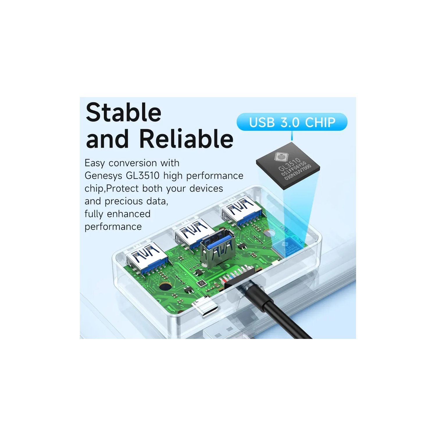 USB 3.0 high-speed hub hub one to four 4-port laptop hard drive expansion dock USB splitter - 1 meters 4-port USB 3.0 square hub US014 black