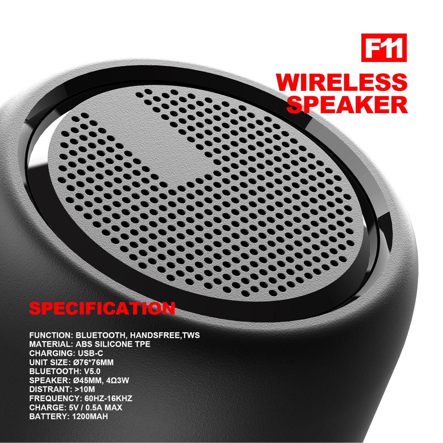 Bluetooth Speaker Outdoor Wireless TWS Mini Subwoofer Portable Speaker, Waterproof Bluetooth Speaker, True HiFi Sound - Black
