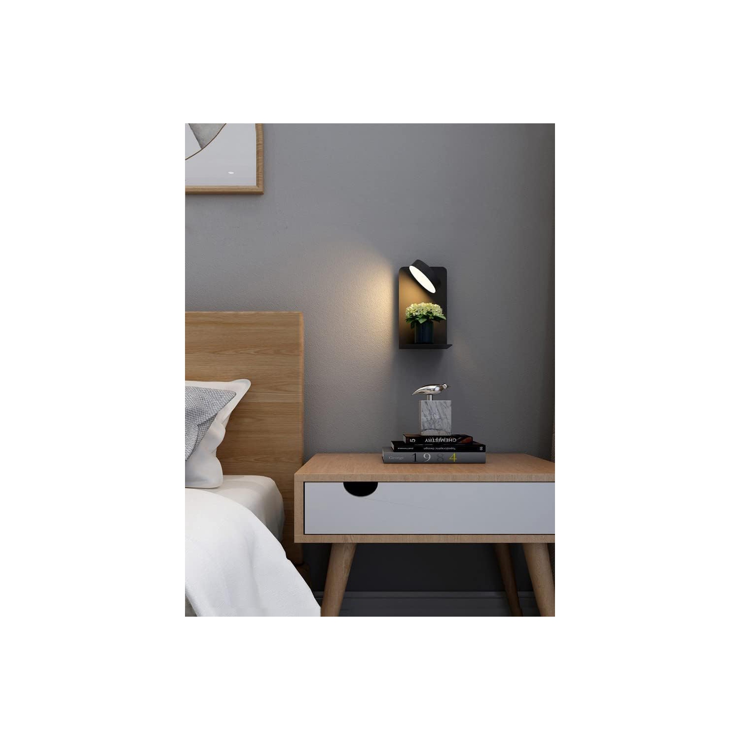 Lampe murale de chambre lampe de chevet, lecture LED lampe sans câblage, USB téléphone mobile température de couleur variable, tête de lampe rotative