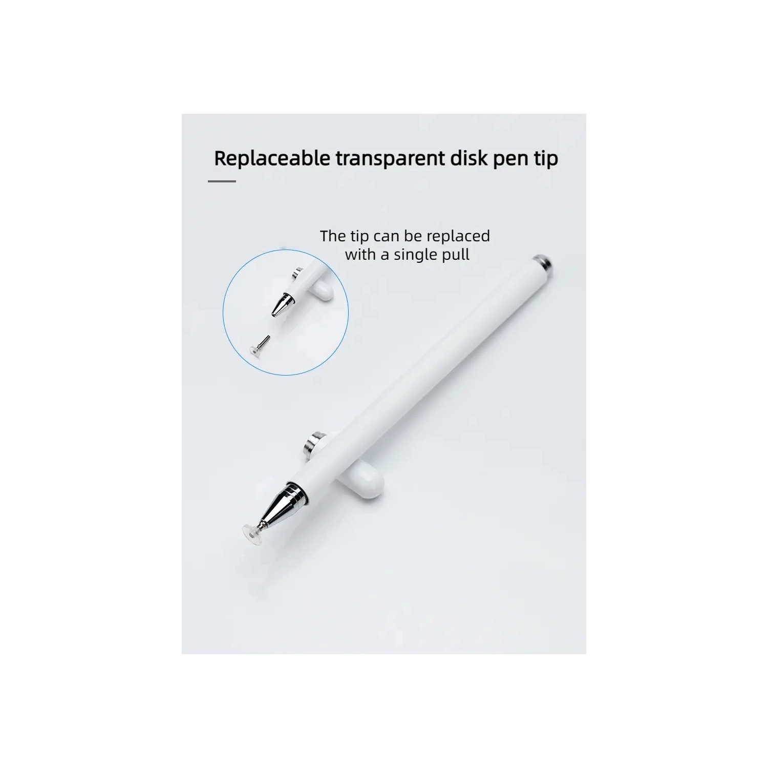 Magnetic single-use capacitive touch pen, transparent disc touch screen stylus, mobile phone tablet stylus - white