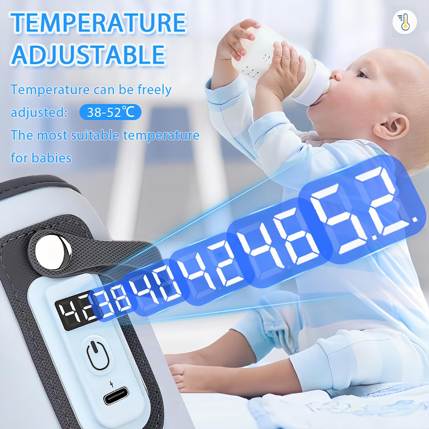 Chauffe-biberon, contenant chauffant pour lait bébé à 5 températures, chauffe-biberon USB portatif avec écran LED idéal pour la maison et les voyages