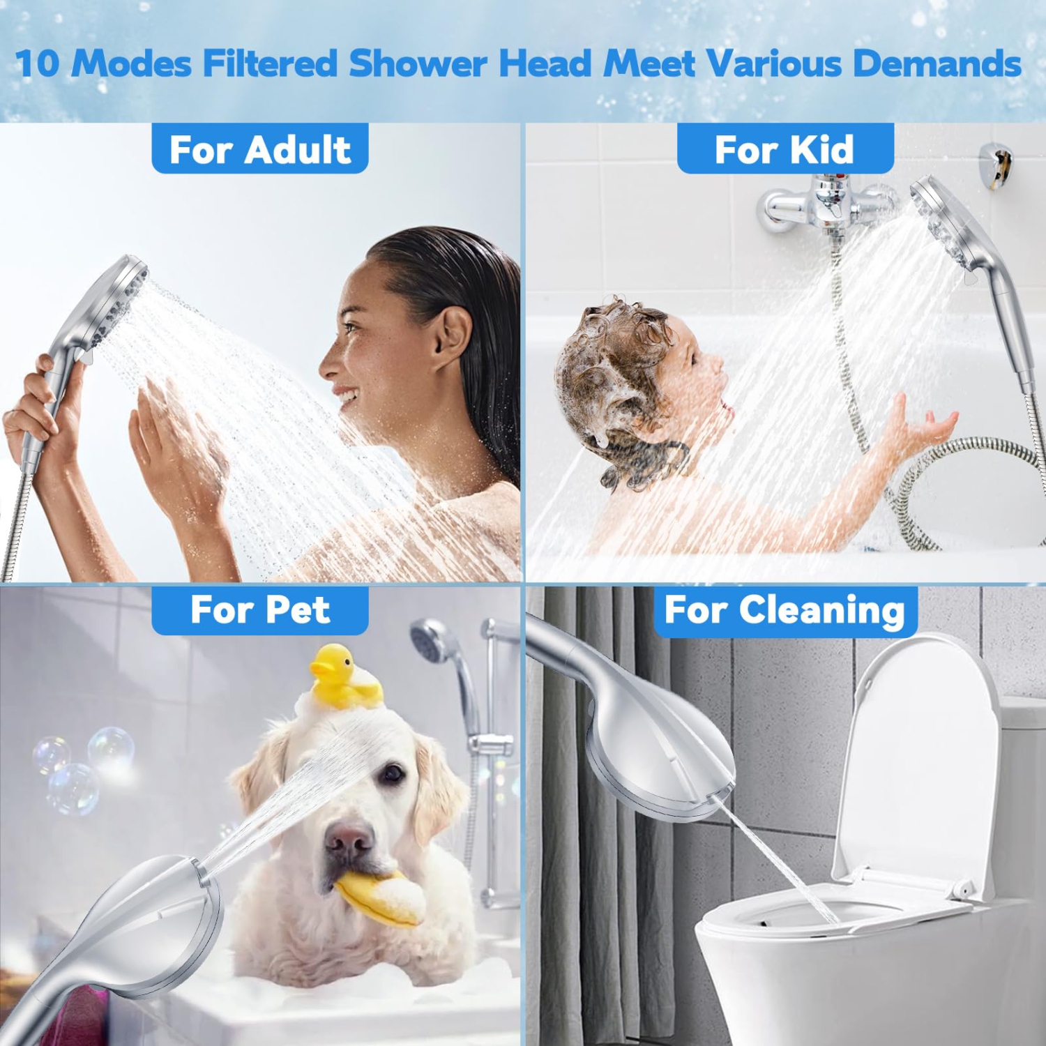 Filtered Shower Head, 10 Modes High Pressure Shower Heads with 59" Stainless Steel Hose, Multiple Filter Beads to Remove Chlorine