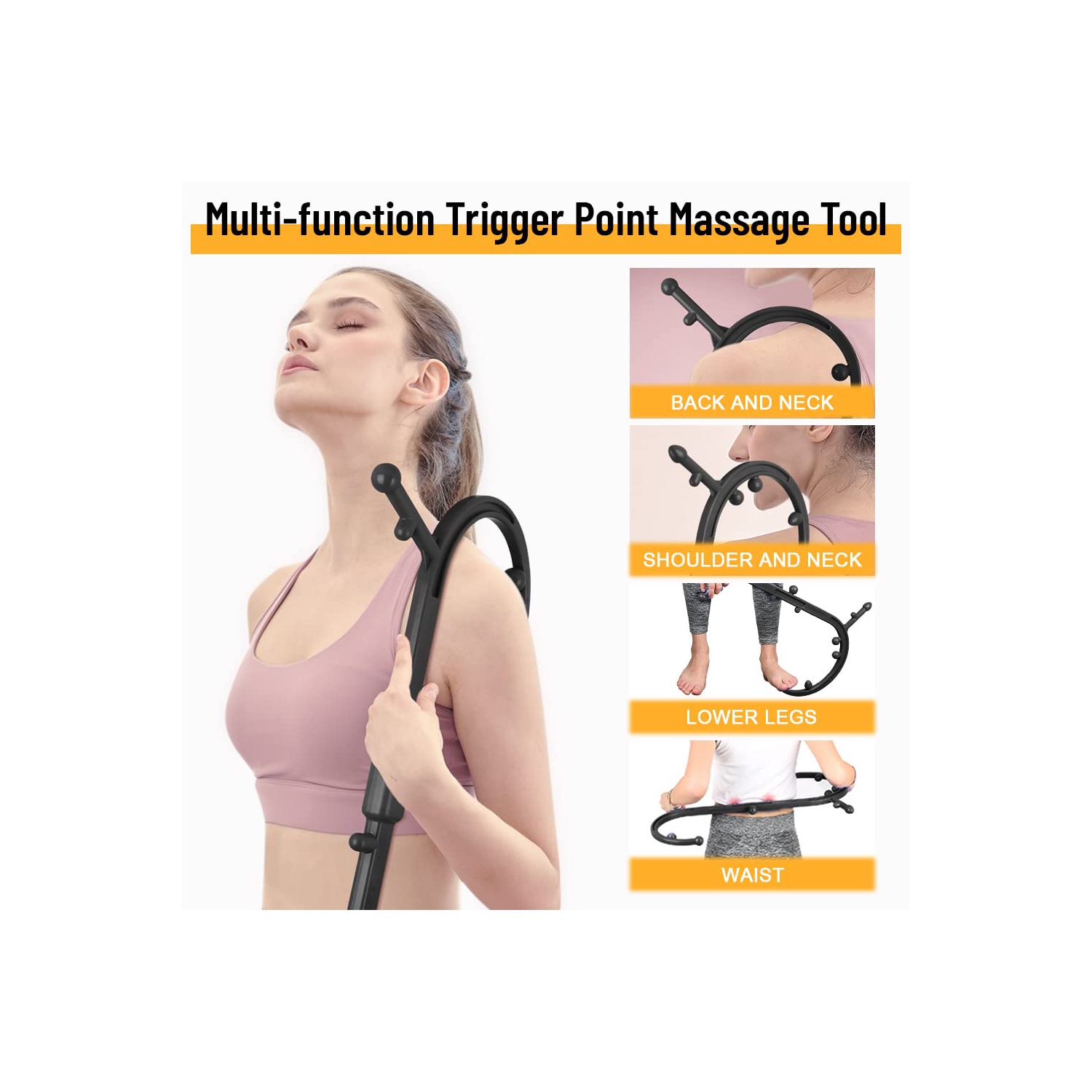 Trigger Point Massager for Neck and Back, Handheld Manual Self Massage Tool, Lower Back and Shoulder Massager, Myofascial Release