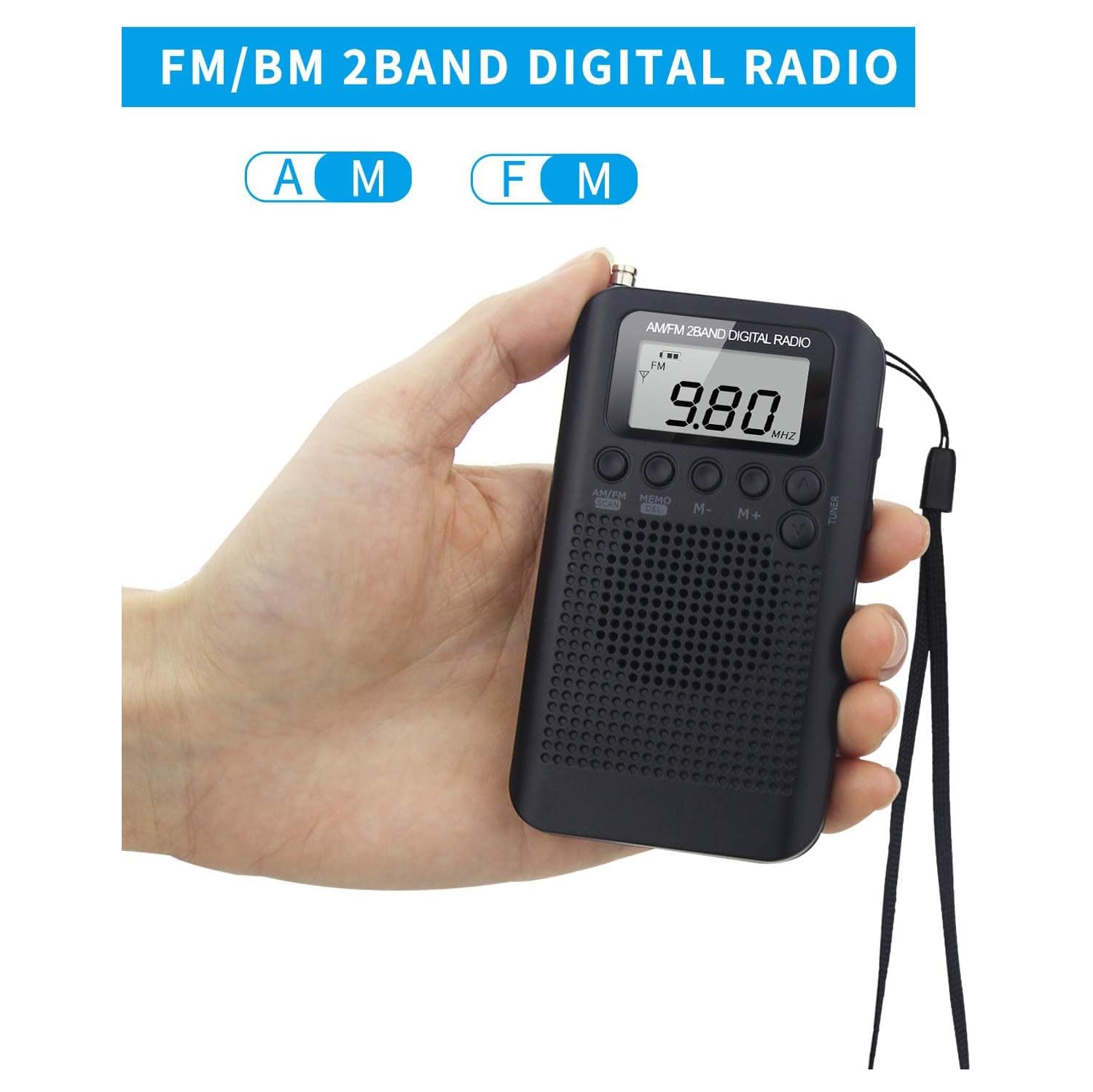 AM portatif Radio FM de poche, mini radio stéréo personnelle avec syntonisation numérique, écouteurs, alarme et minuterie, idéal pour la marche, la