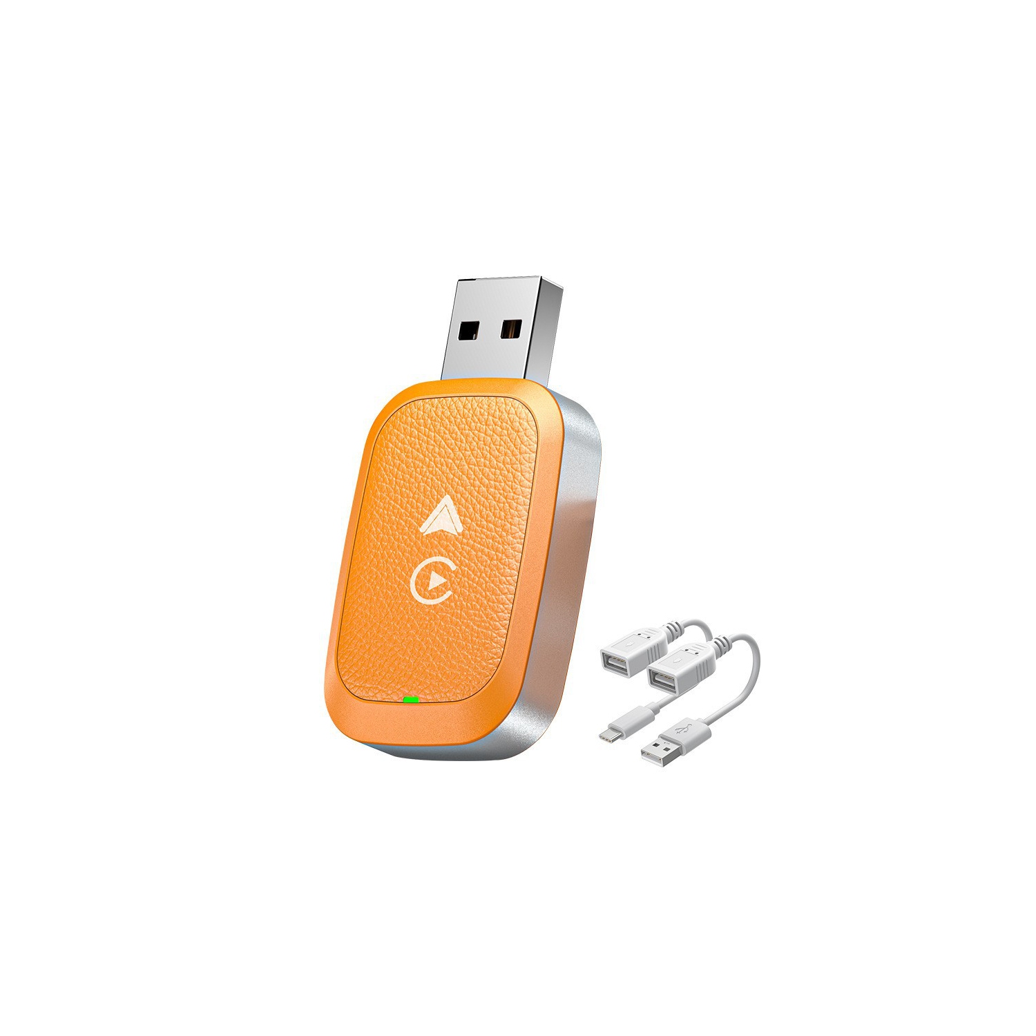 Carte réseau sans fil 2-en-1 Adaptateur CarPlay avec fil vers sans fil pour Apple CarPlay Adaptateur sans fil voiture Android - Orange ambre