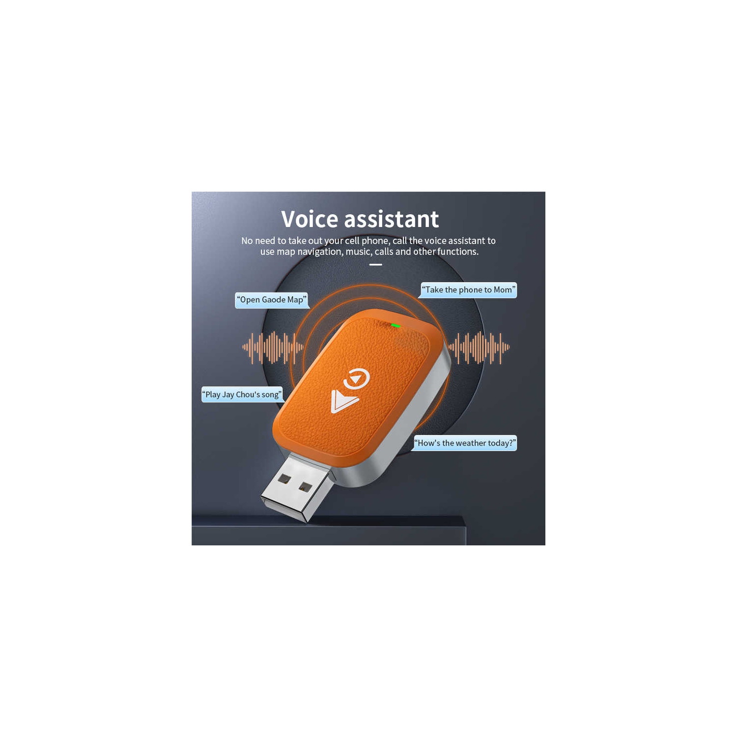 Carte réseau sans fil 2-en-1 Adaptateur CarPlay avec fil vers sans fil pour Apple CarPlay Adaptateur sans fil voiture Android - Orange ambre