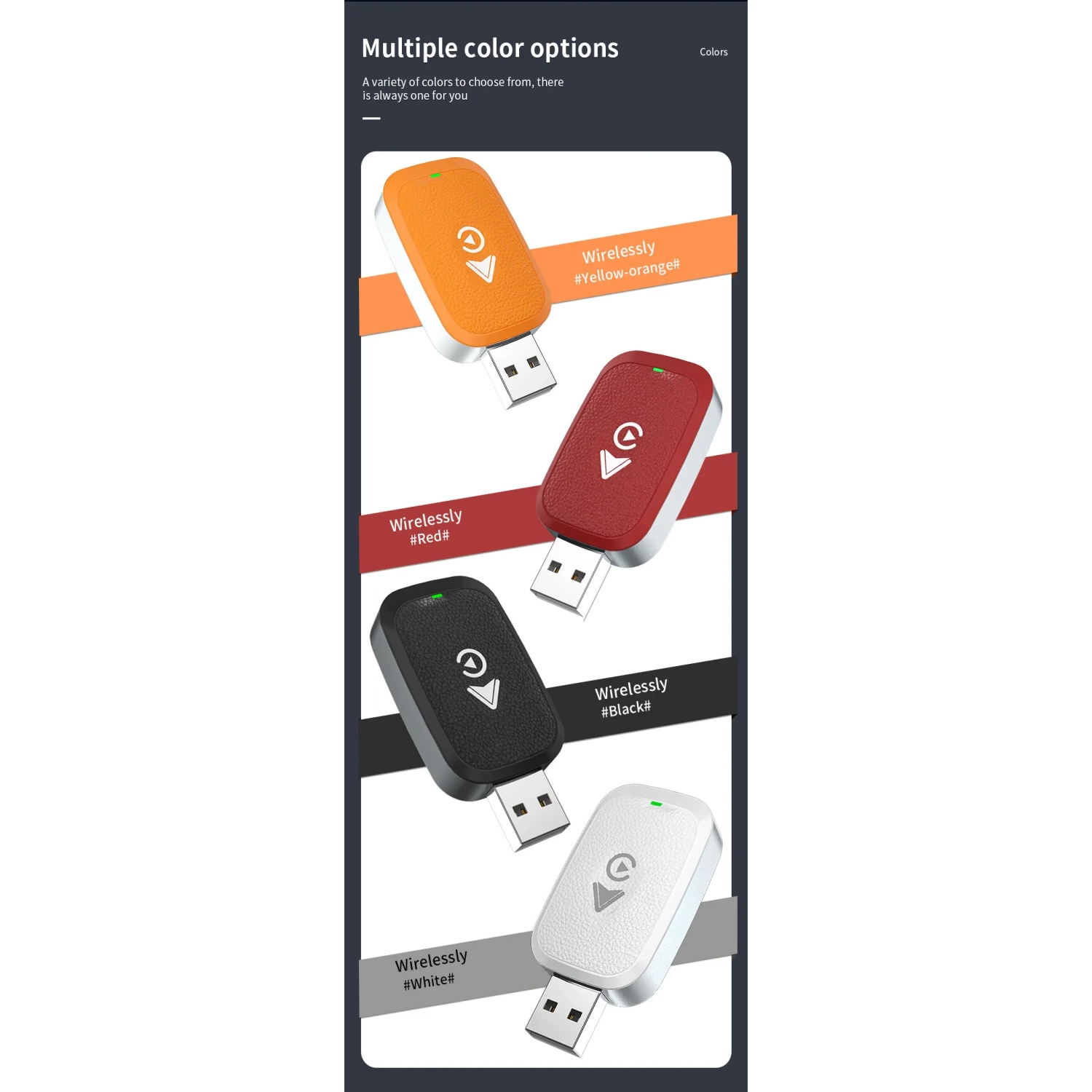 Carte réseau sans fil 2-en-1 Adaptateur CarPlay avec fil vers sans fil pour Apple CarPlay Adaptateur sans fil voiture Android - Orange ambre