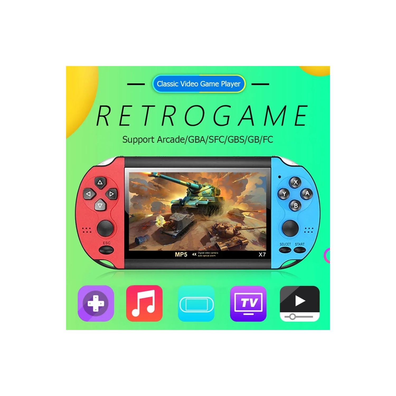 Console de jeu portative Dual joystick 8G console de jeu PSP 4.3&nbsp;po HD grand écran x7 console de jeu portable console de jeu vidéo portative HD