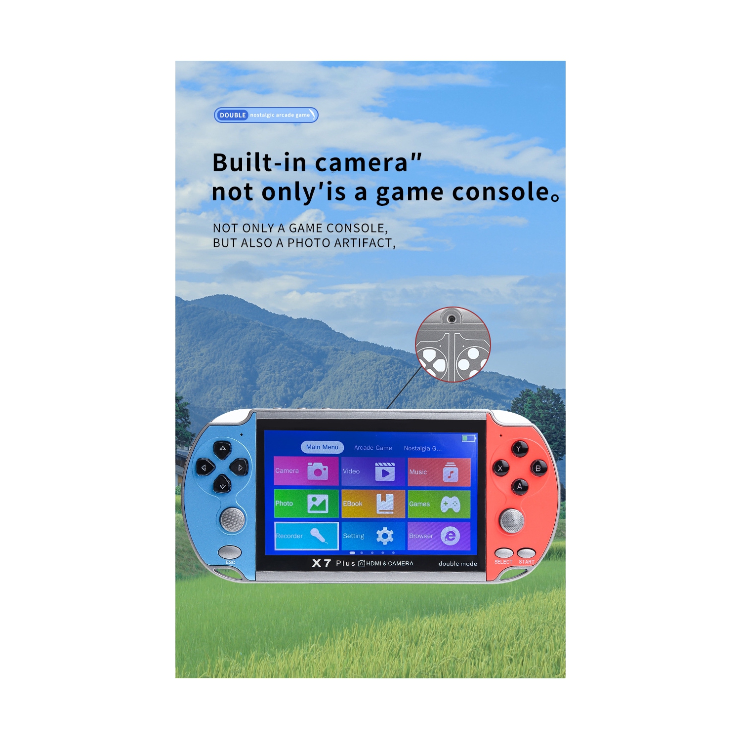 Console de jeu portative X7PLUS Double Game Console de 5,1&nbsp;po à grand écran HD GBA arcade console de jeu rétro, console de jeu classique