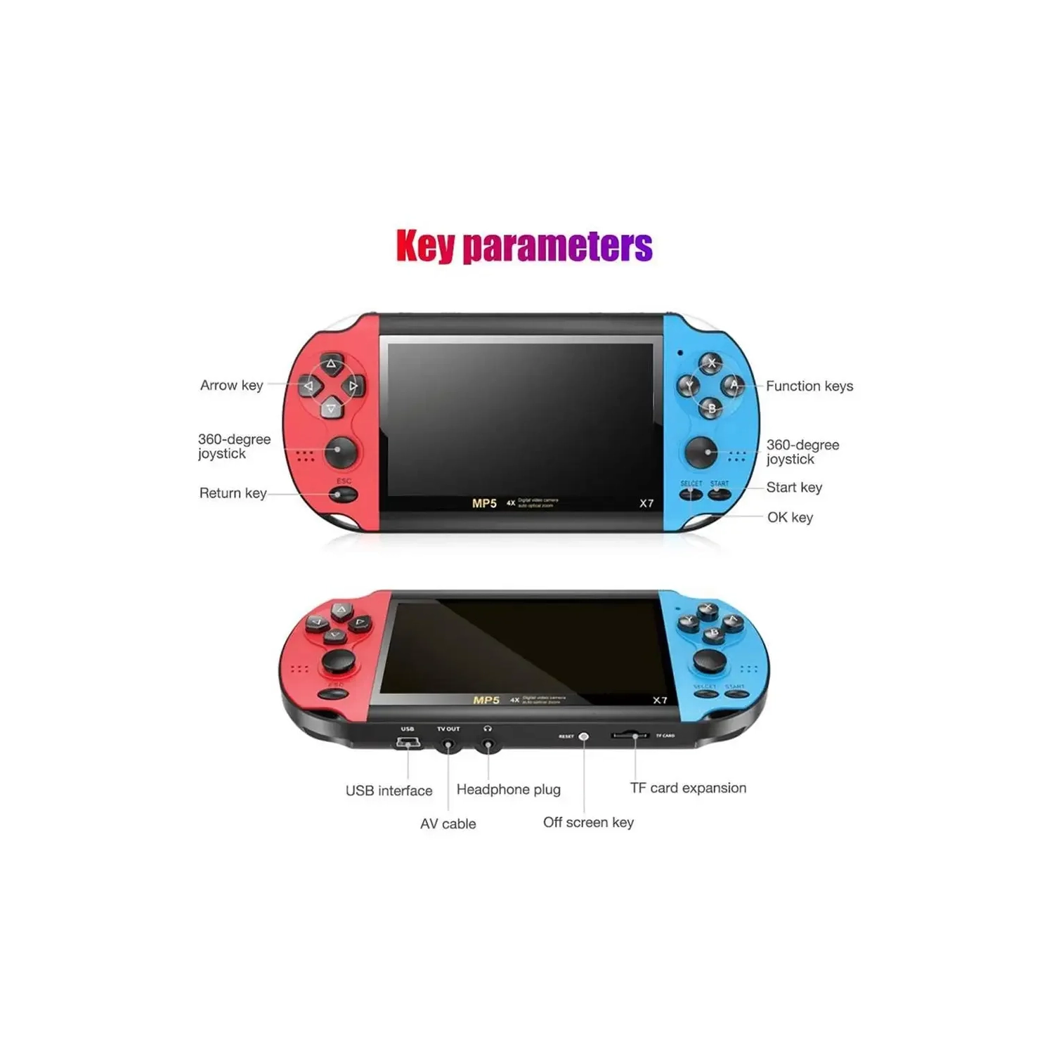 Console de jeu portative Dual joystick 8G console de jeu PSP 4,3 pouces HD grand écran x7 console de jeu portative portative console de jeu vidéo