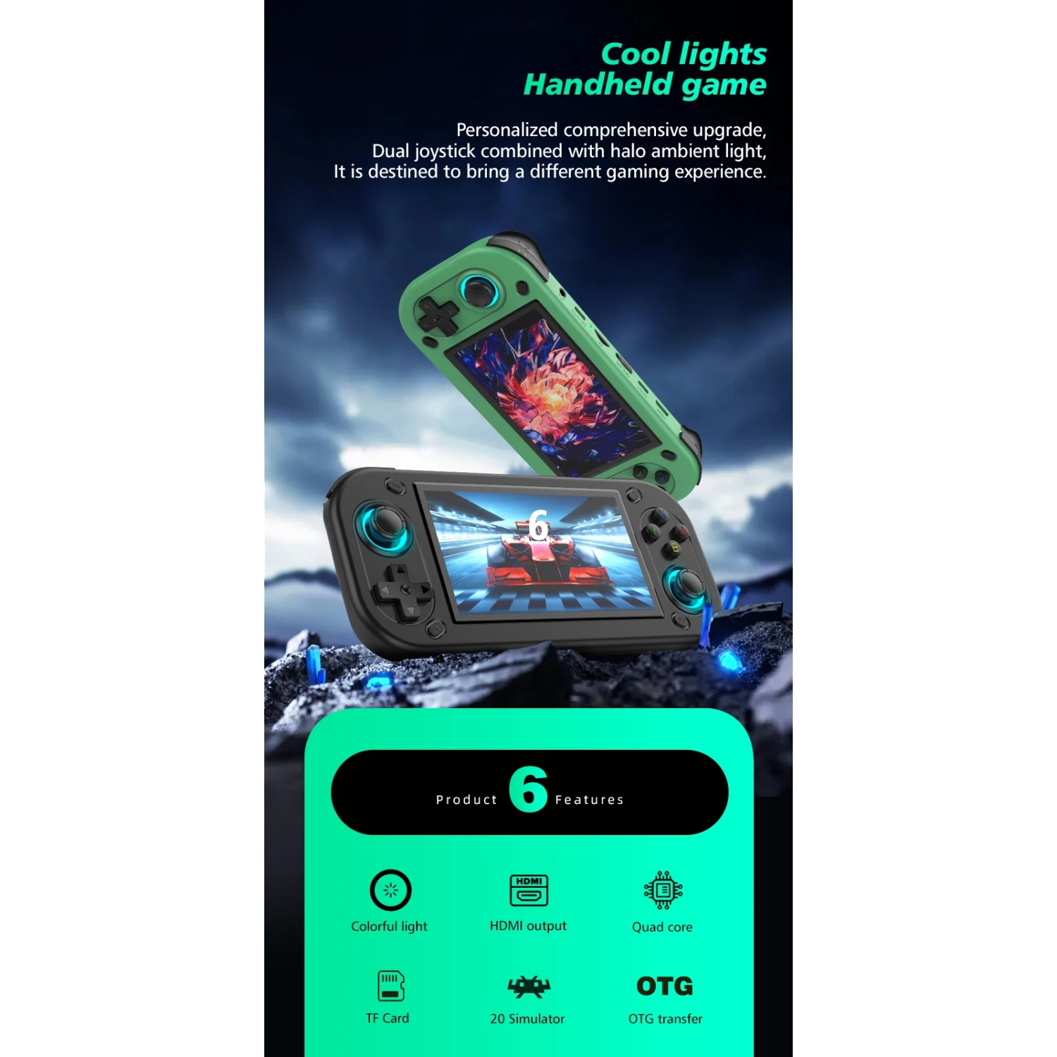 R43 Console de jeu portable écran HD 4,3 pouces Emuelec Emulator Retro Classic Video Player pour PSP/N64. Console de jeu portative Open Source - 64G