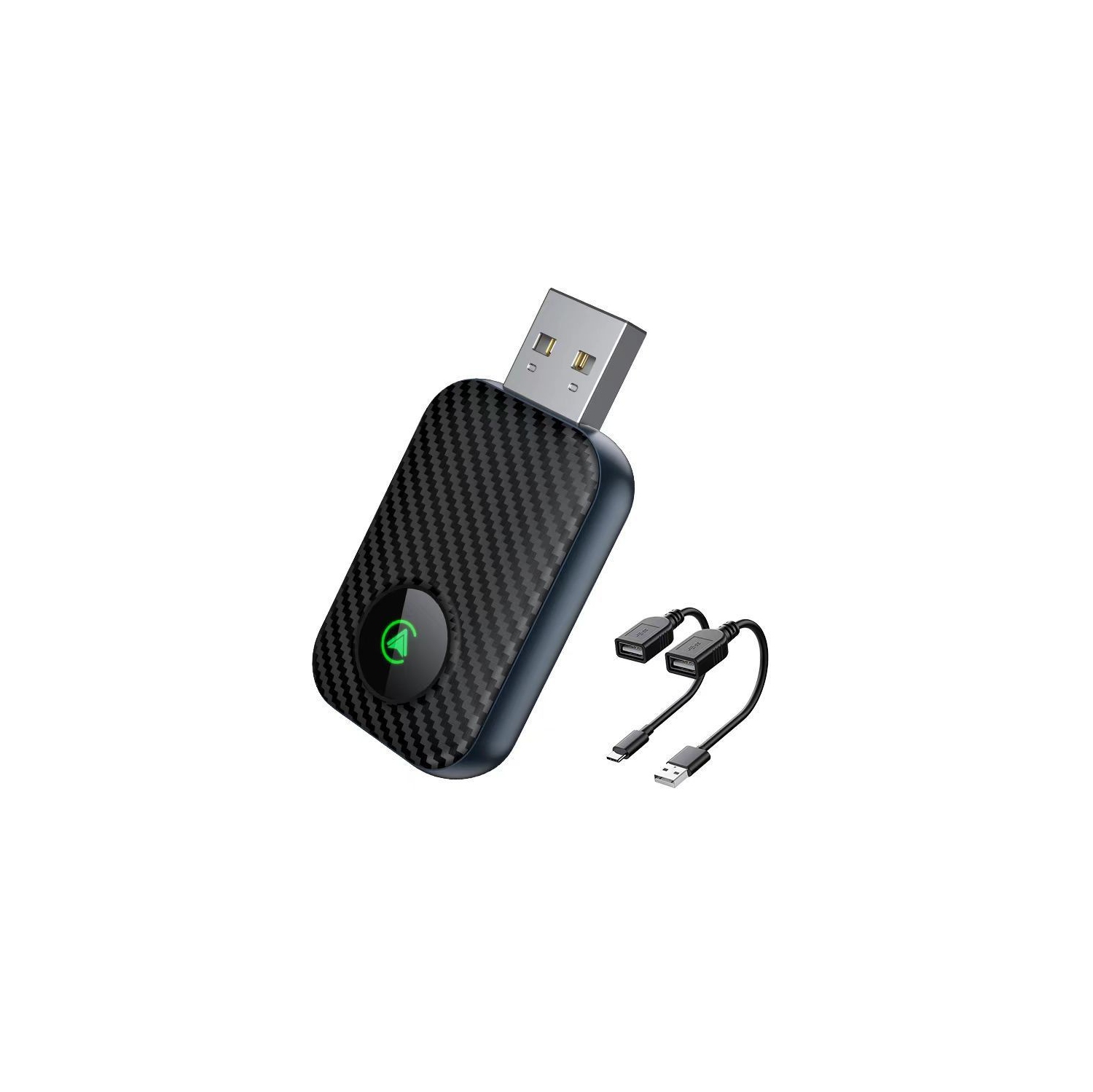 Carte réseau sans fil 2-en-1 Adaptateur CarPlay avec fil vers sans fil pour Apple CarPlay Adaptateur sans fil pour voiture Android - Fibre de carbone