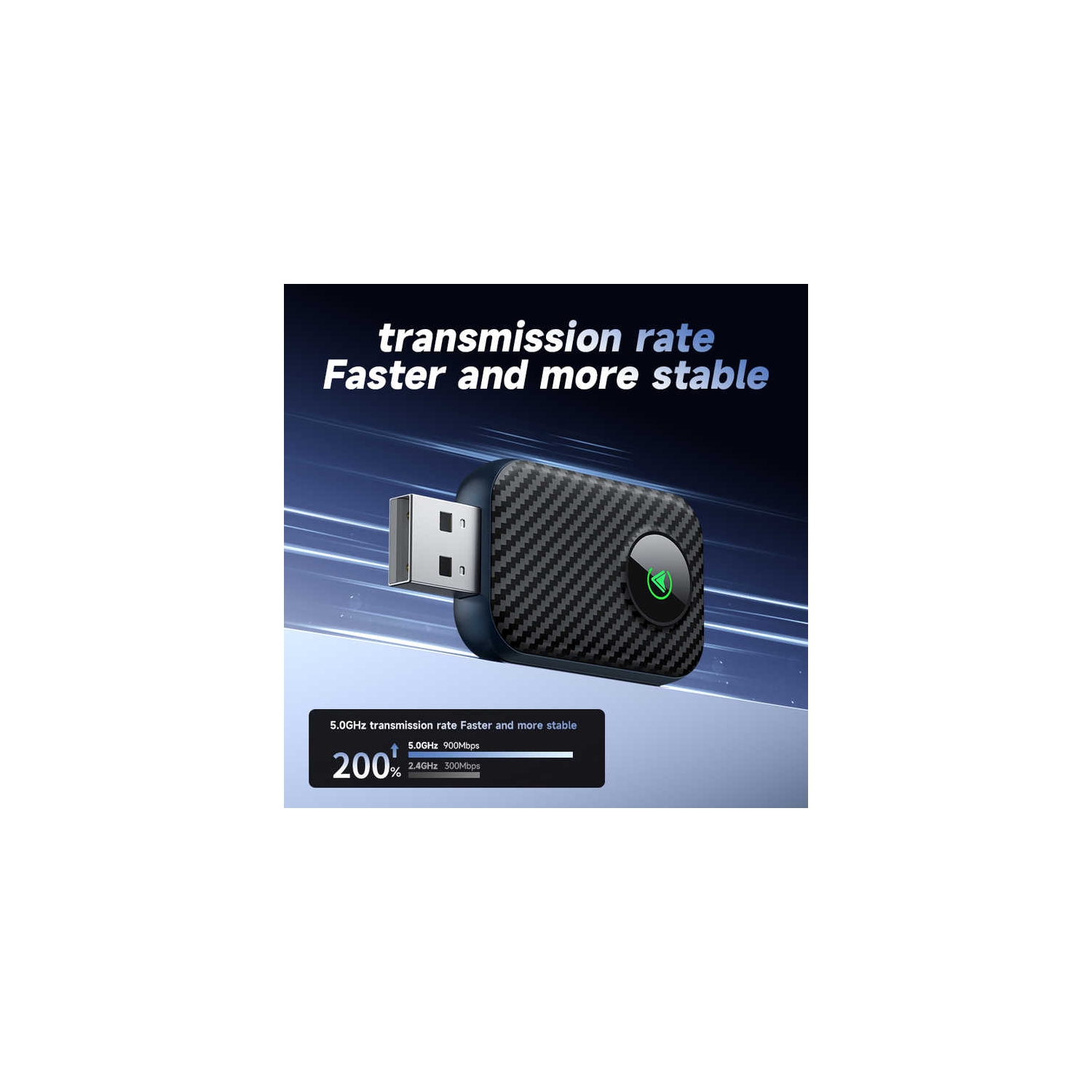 Carte réseau sans fil 2-en-1 Adaptateur CarPlay avec fil vers sans fil pour Apple CarPlay Adaptateur sans fil pour voiture Android - Fibre de carbone