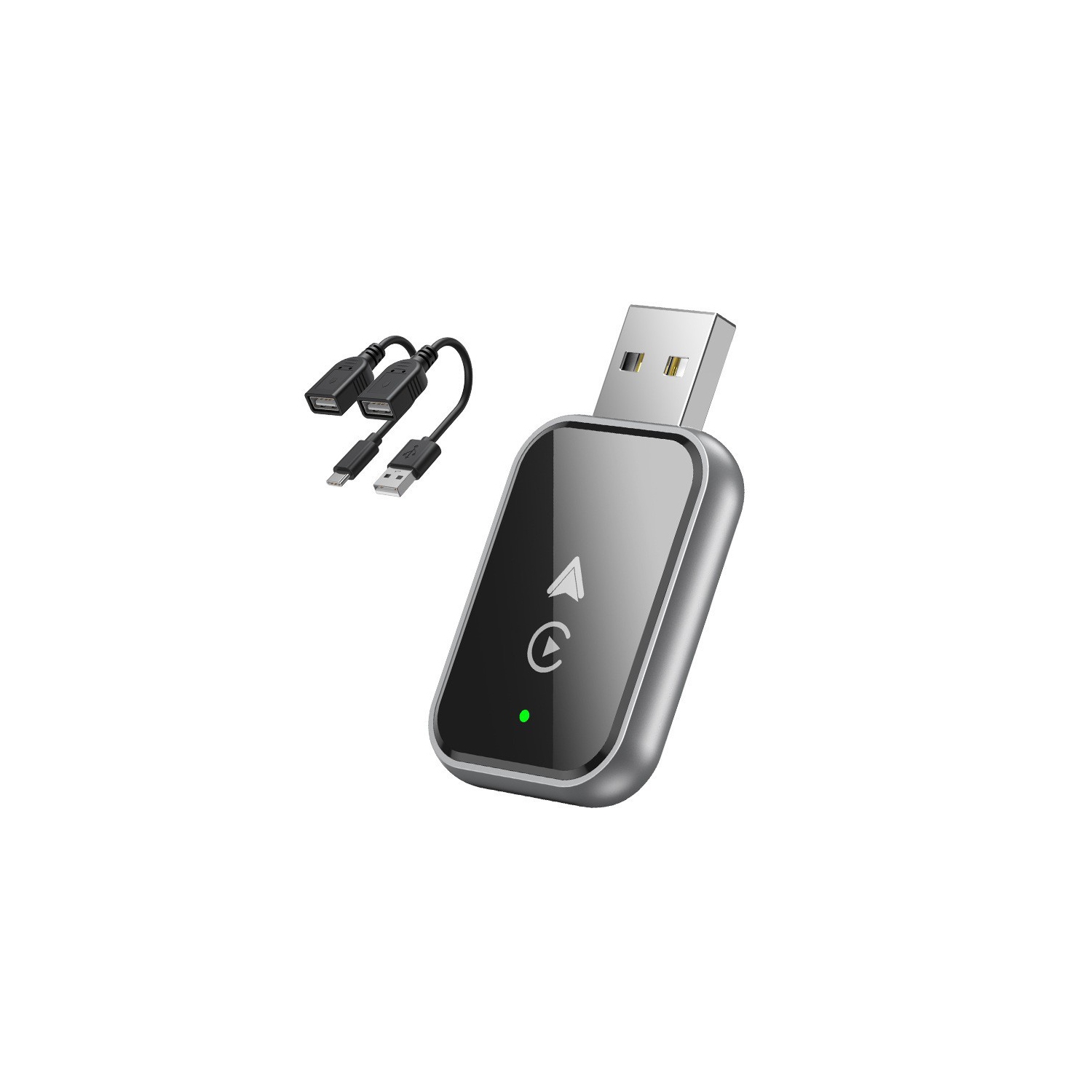 Carte réseau sans fil 2-en-1 Adaptateur CarPlay avec fil vers sans fil pour Apple CarPlay Adaptateur sans fil pour voiture Android - Brillant