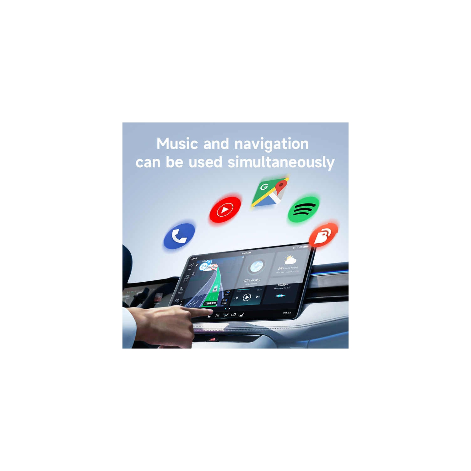 Carte réseau sans fil 2-en-1 Adaptateur CarPlay avec fil vers sans fil pour Apple CarPlay Adaptateur sans fil pour voiture Android - Brillant