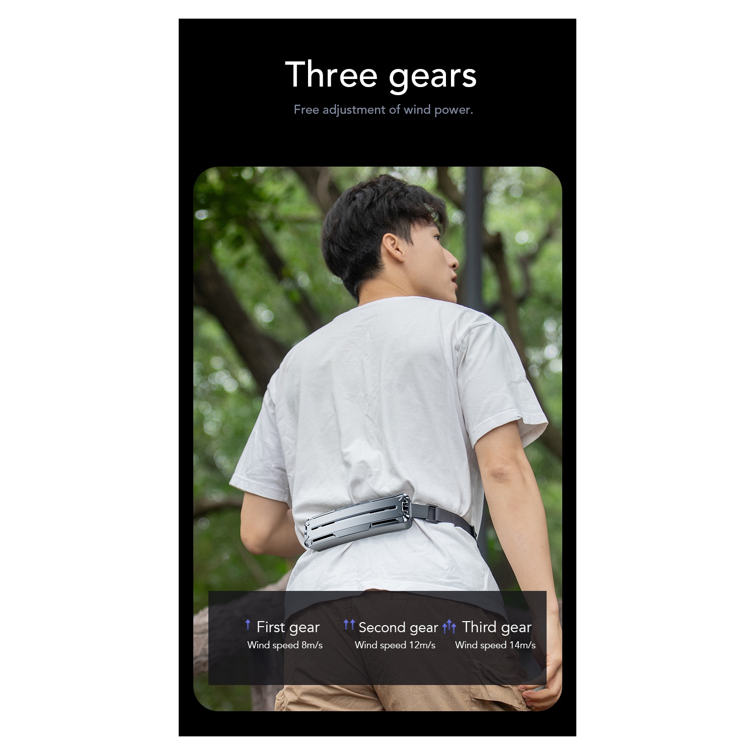 New ice waist fan outdoor sports portable cooling fan mini USB waist hanging fan waist charging cooling fan 3 speeds suitable for outdoor sports -