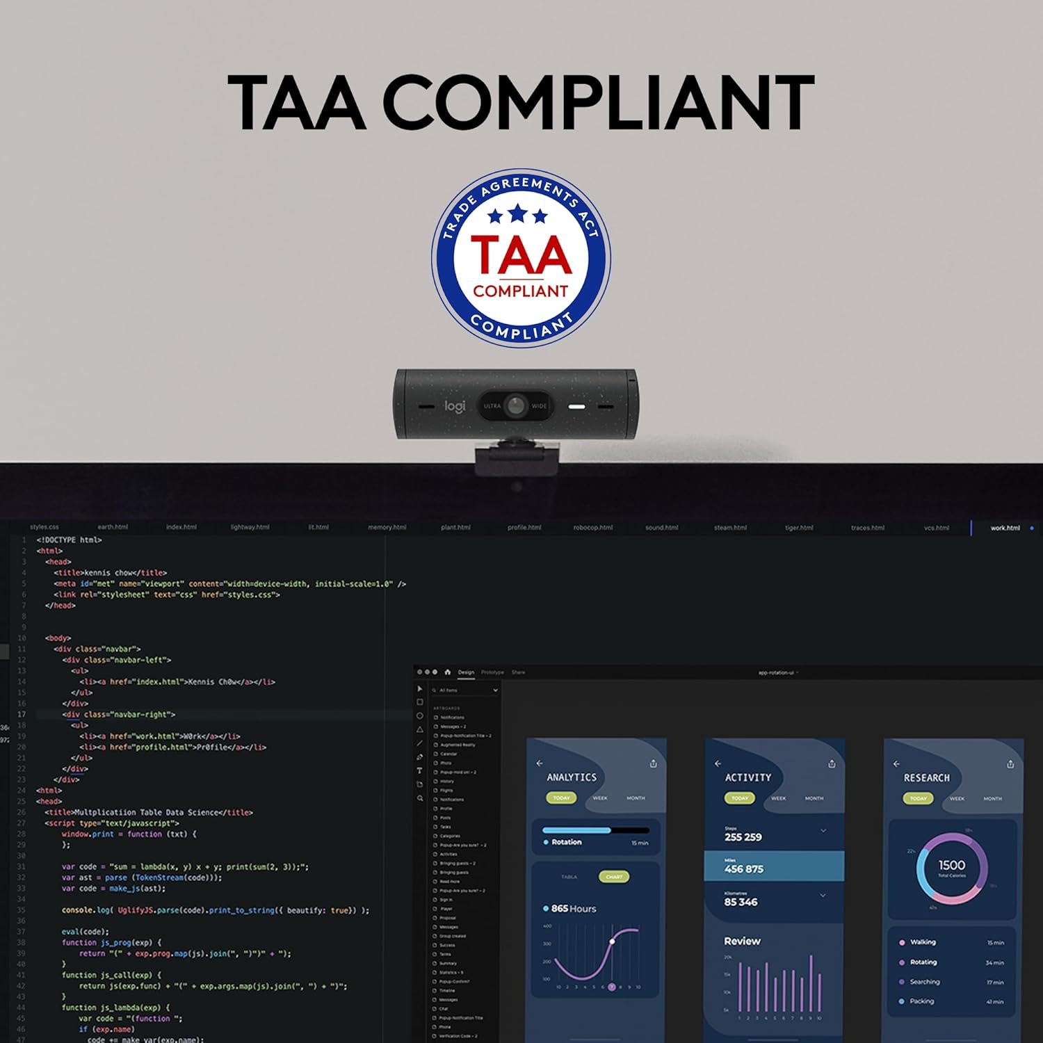 Caméra Web HD intégrale Brio 505 de Logitech avec correction automatique de la lumière, cadrage automatique, mode Show, deux microphones à réduction