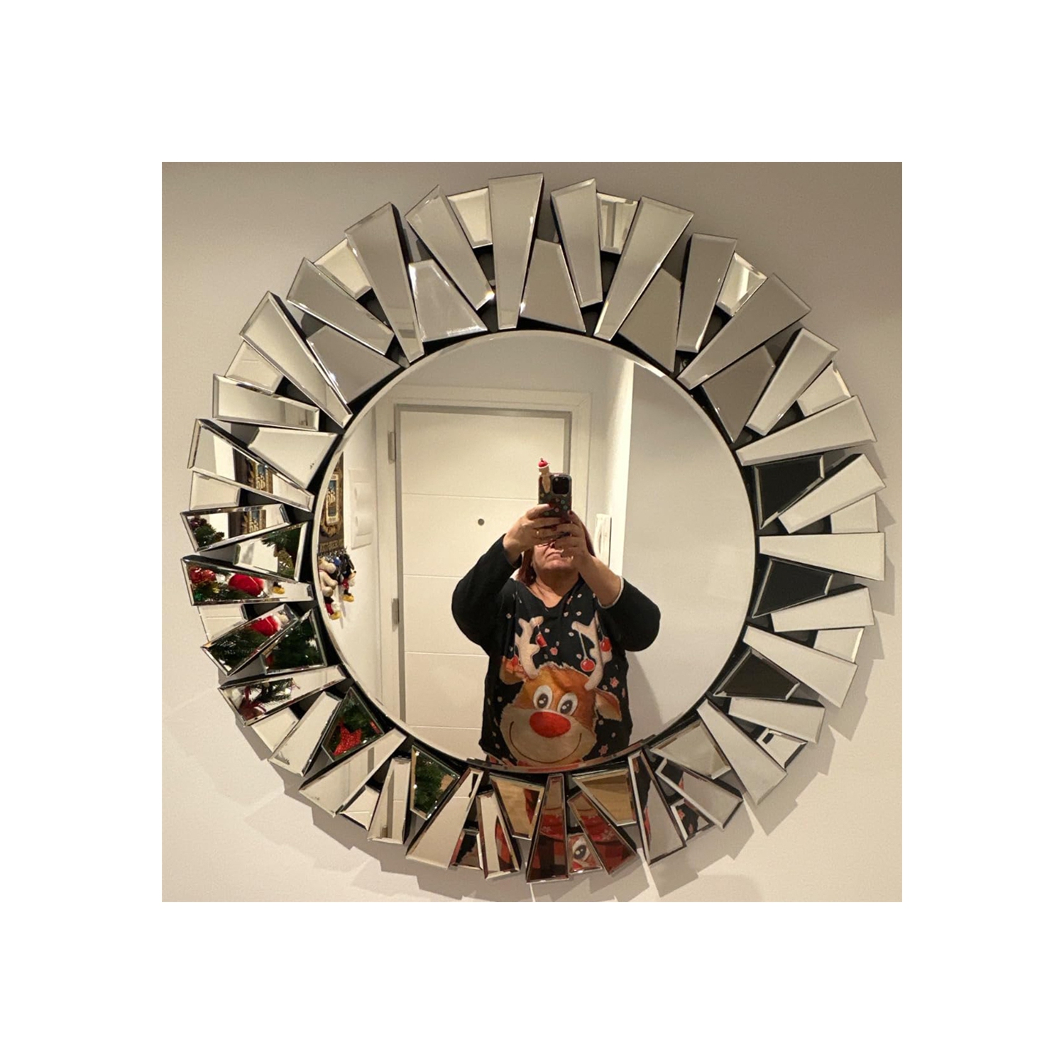 32 Inch Round Wall Mirror for Decor, Large Decorative Mirror with 3D Beveled Glass Frame, Modern Frameless Unique Wall Decor for Living Room, Dining