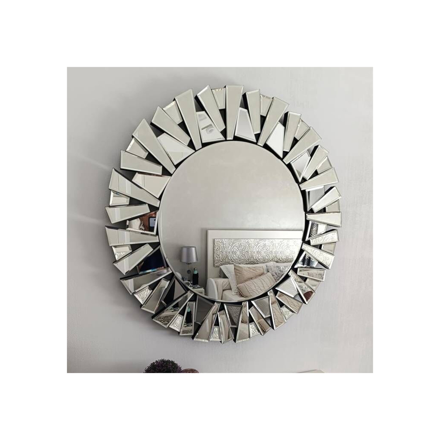 32 Inch Round Wall Mirror for Decor, Large Decorative Mirror with 3D Beveled Glass Frame, Modern Frameless Unique Wall Decor for Living Room, Dining